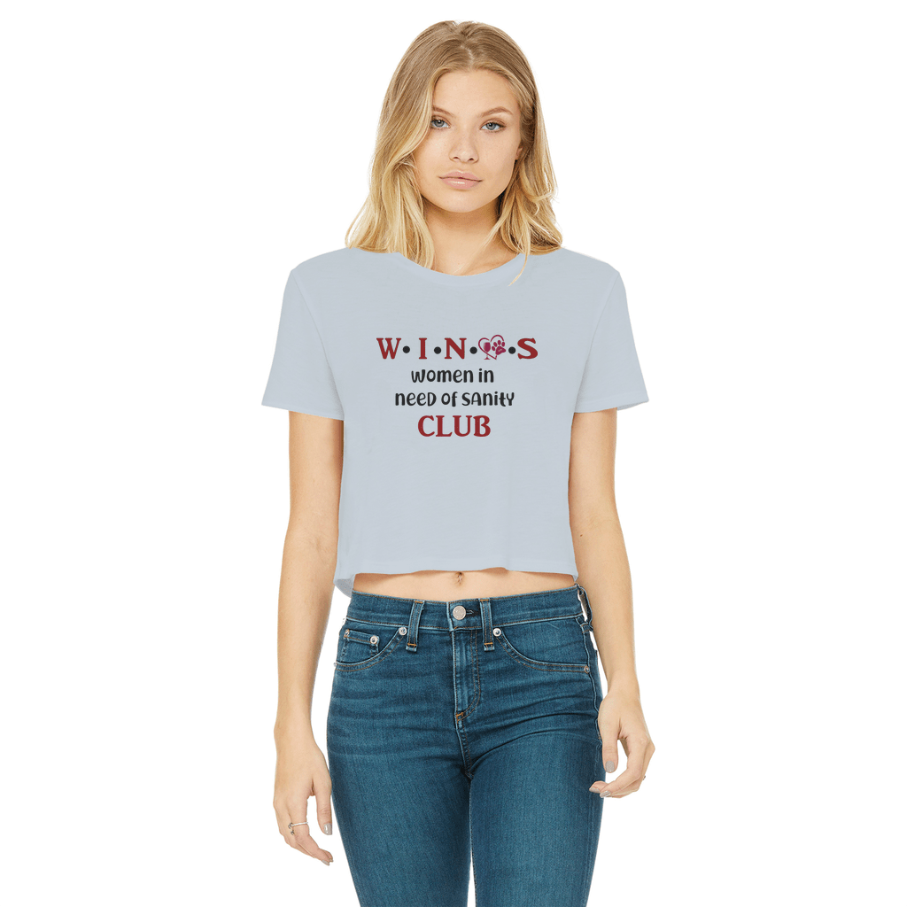 WineyBitches.Co Winos Club Classic Women's Cropped Raw Edge T-Shirt | Vintage Style Tee for Wine Lovers | Casual Outfit for Girls Night Out & Wine Tasting Events