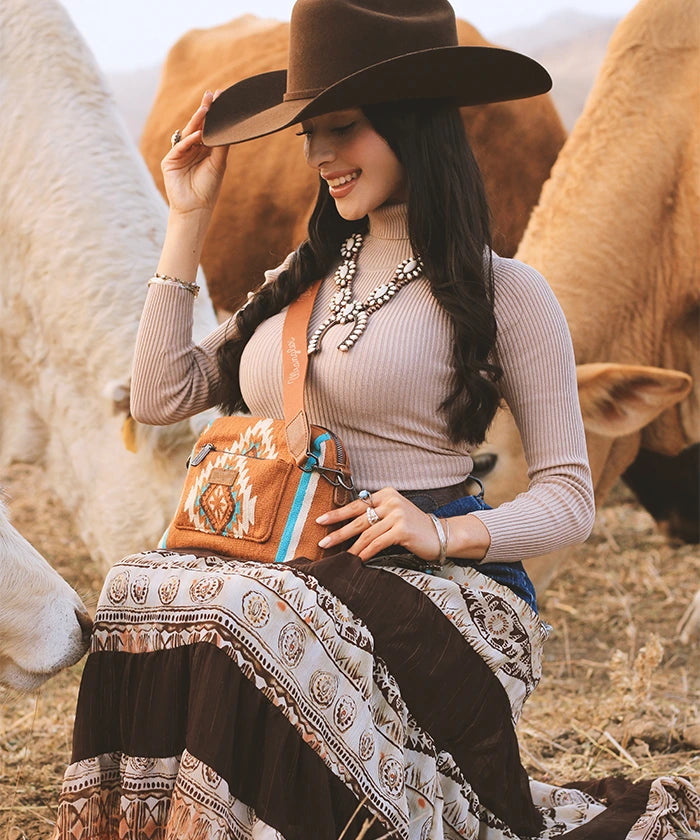 Wrangler Aztec Knitted Crossbody Purse for Women - Stylish Boho Shoulder Bag with Tribal Pattern - Perfect for Travel, Shopping & Everyday Use