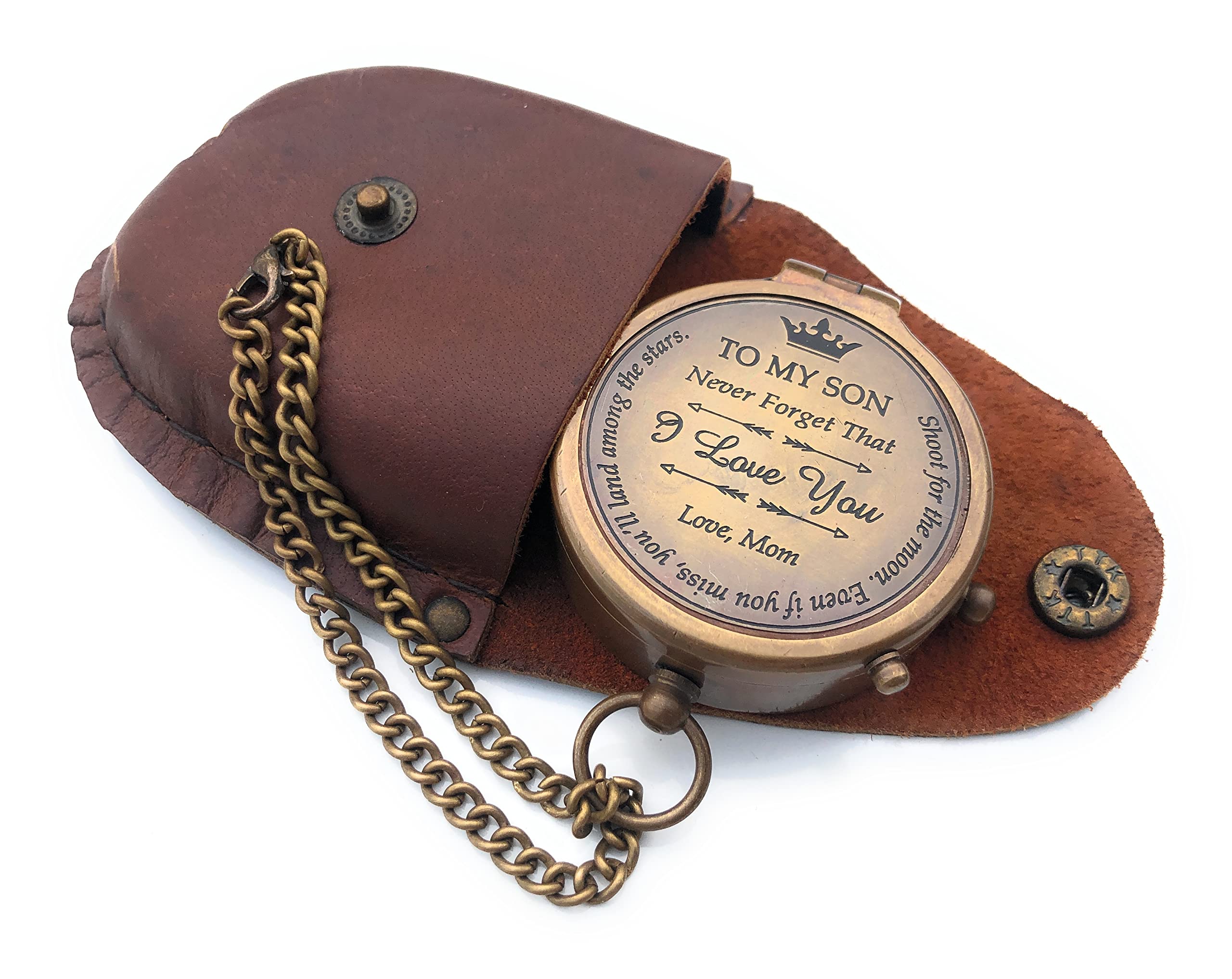 Engraved Brass Compass - Nautical Gift for Son from Dad or Mom, Father Son Gift, Mother Son Gift with Leather Case - Perfect for Graduation, Birthday, or Special Occasions