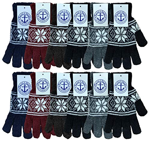12 Pairs Womens - Snowflake Gloves
