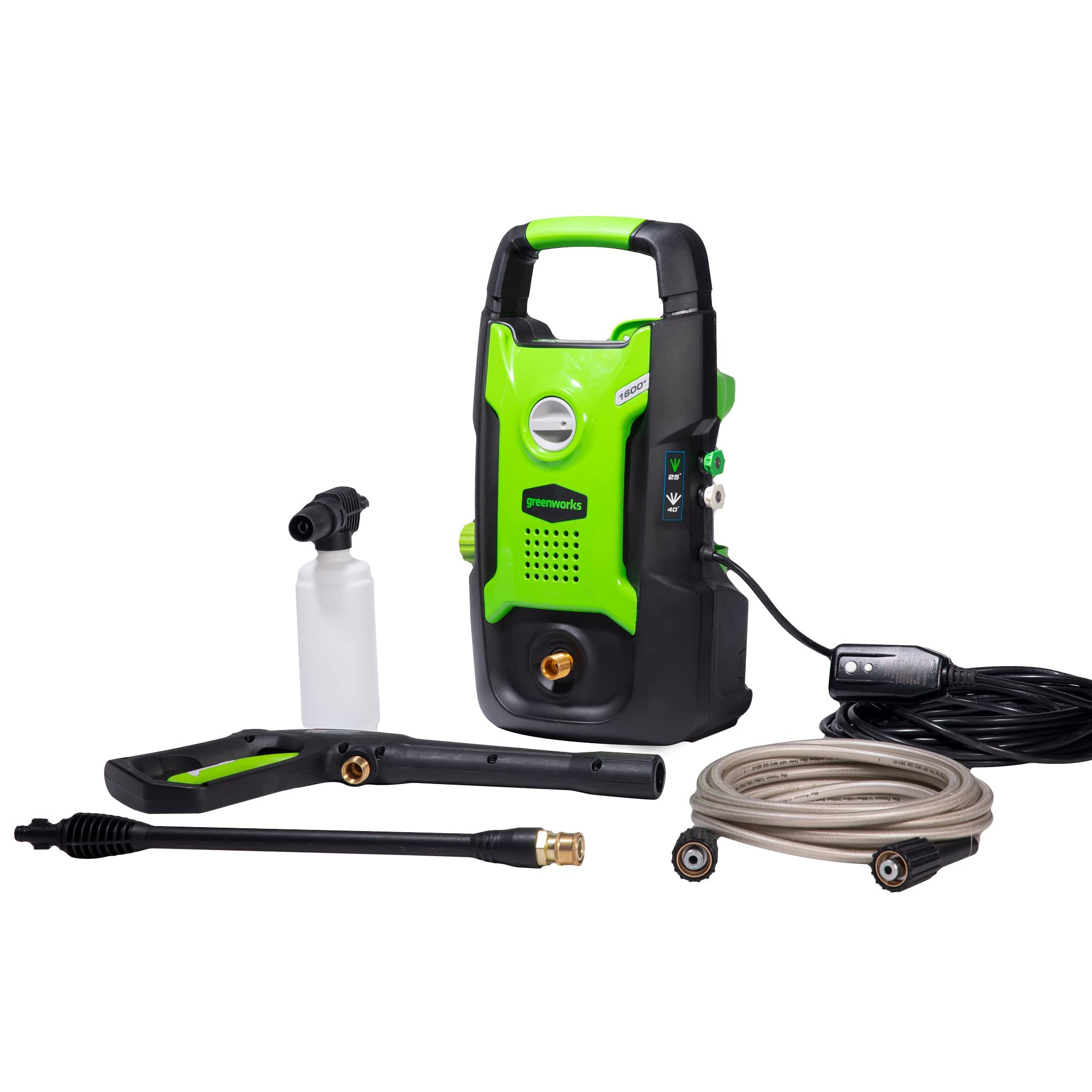 Greenworks 1600 PSI Electric Pressure Washer with Flexzilla 50ft Garden Hose - Lightweight Heavy Duty Washer for Driveway, Deck & Patio Cleaning | Drinking Water Safe ZillaGreen Hose (HFZG550YW-E)