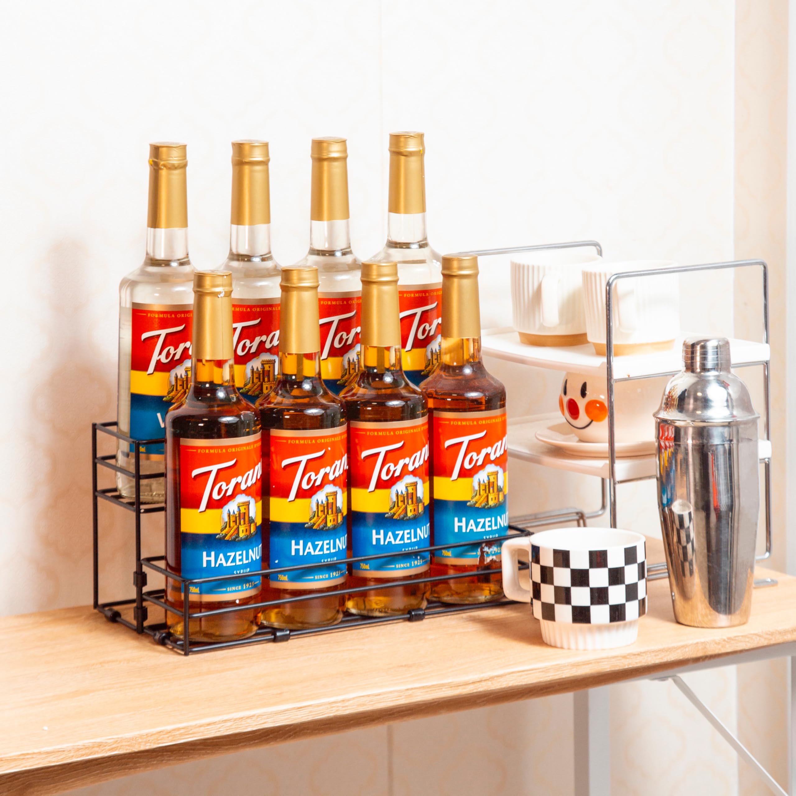 8 Bottle Coffee Syrup Rack Organizer - 2 Tier Countertop Stand for Coffee Bar, Wine & Cocktail Bottles - Perfect for Home Bars, Cafes & Restaurants Display