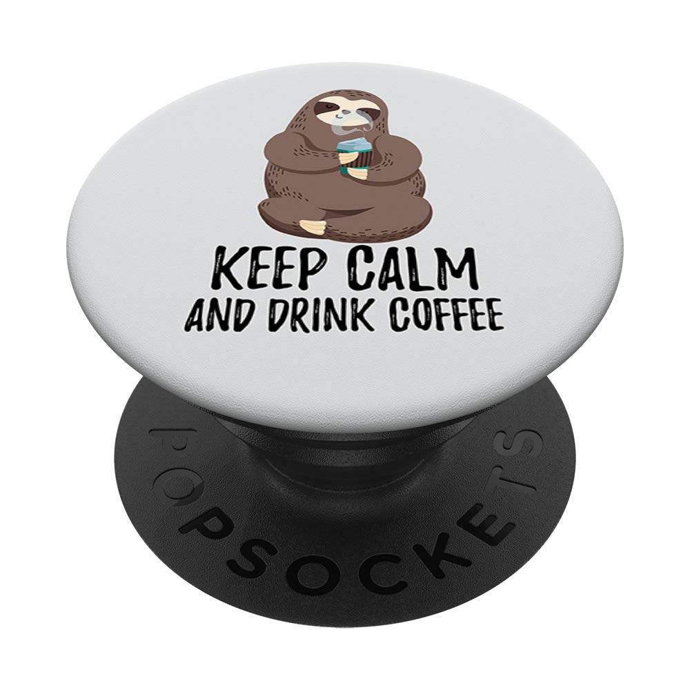 Sloth & Coffee PopSockets PopGrip - Swappable Phone Grip with 'Keep Calm and Drink Coffee' Design for iPhone, Android & Tablets | Cute Sloth Lover Gift for Office, Travel & Daily Use