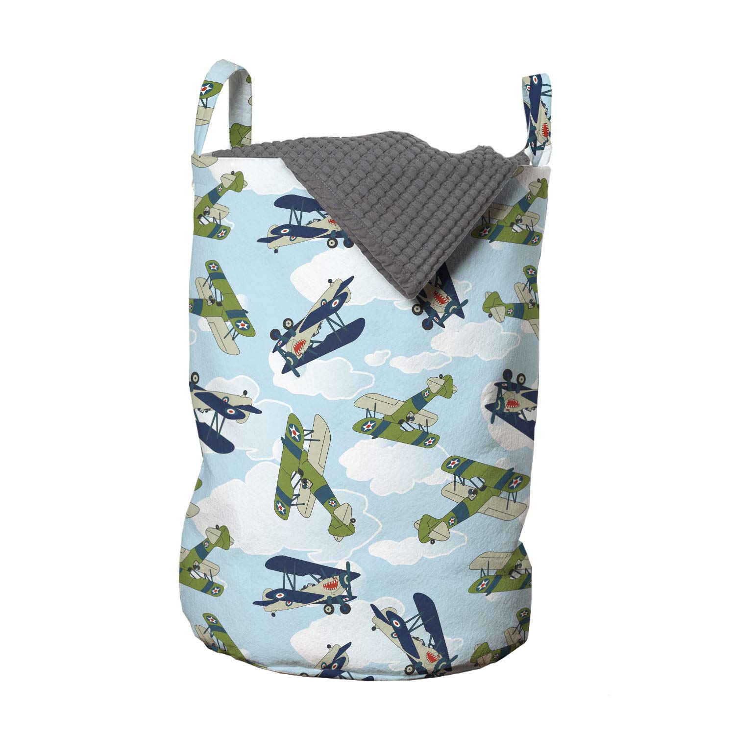 Vintage Airplane Laundry Bag with Cartoon Shark Teeth Design - 13