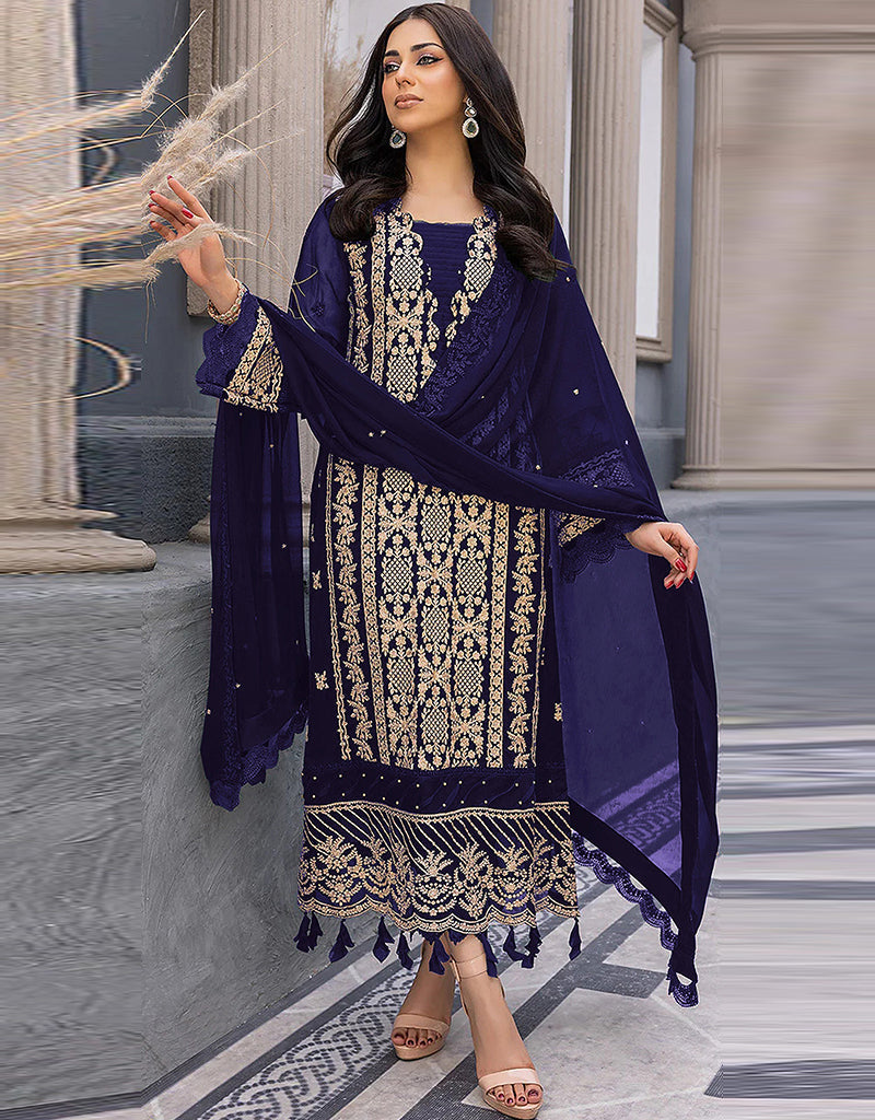 Blue Faux Georgette Straight Leg Pants for Women - Elegant Office Wear & Casual Outfits