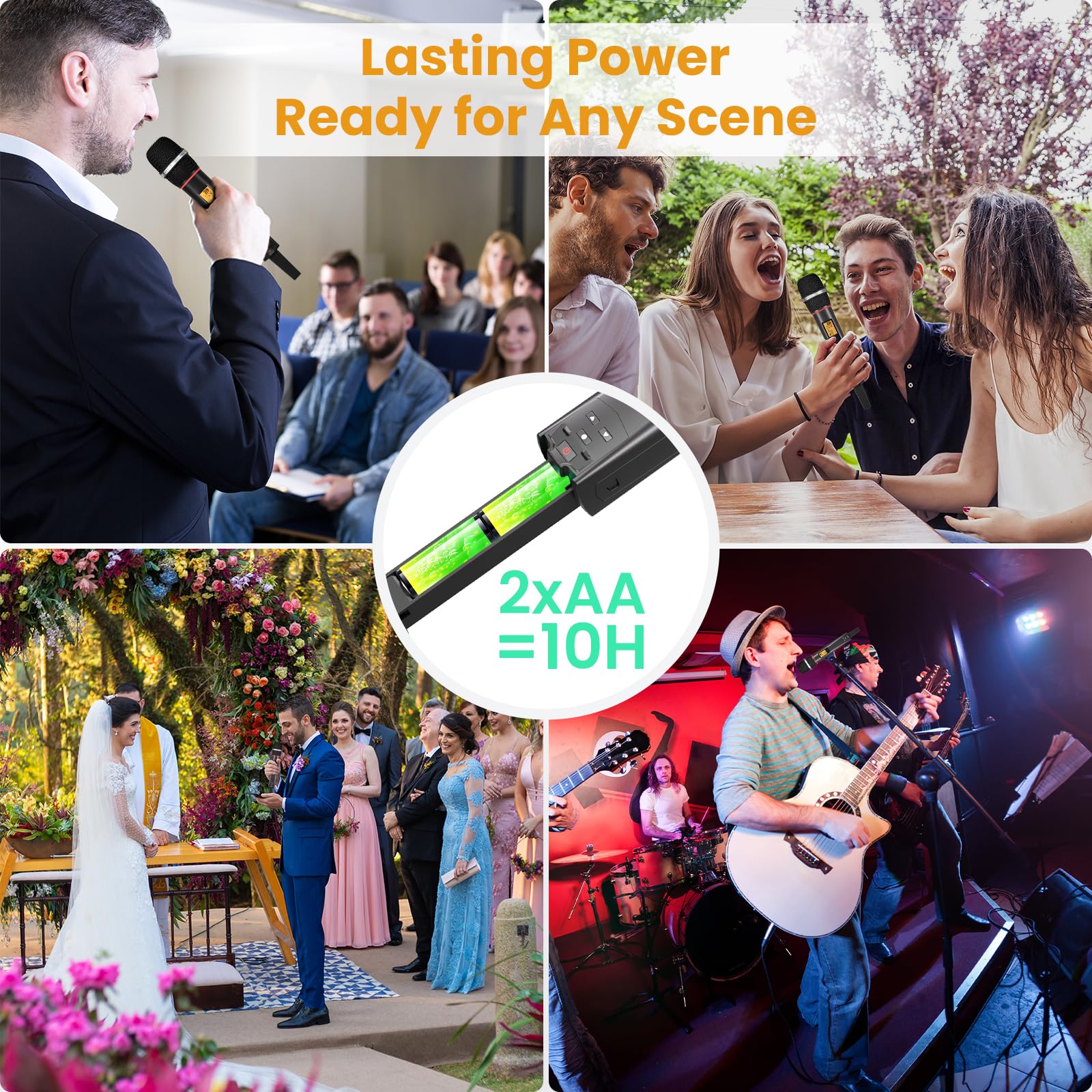 Professional Wireless Microphone System - 500ft UHF Range Handheld Dynamic Mic with Auto Scan Receiver | Ideal for Karaoke, Church, Wedding & Live Performances | Crystal Clear Sound for Singers, Speakers & Performers