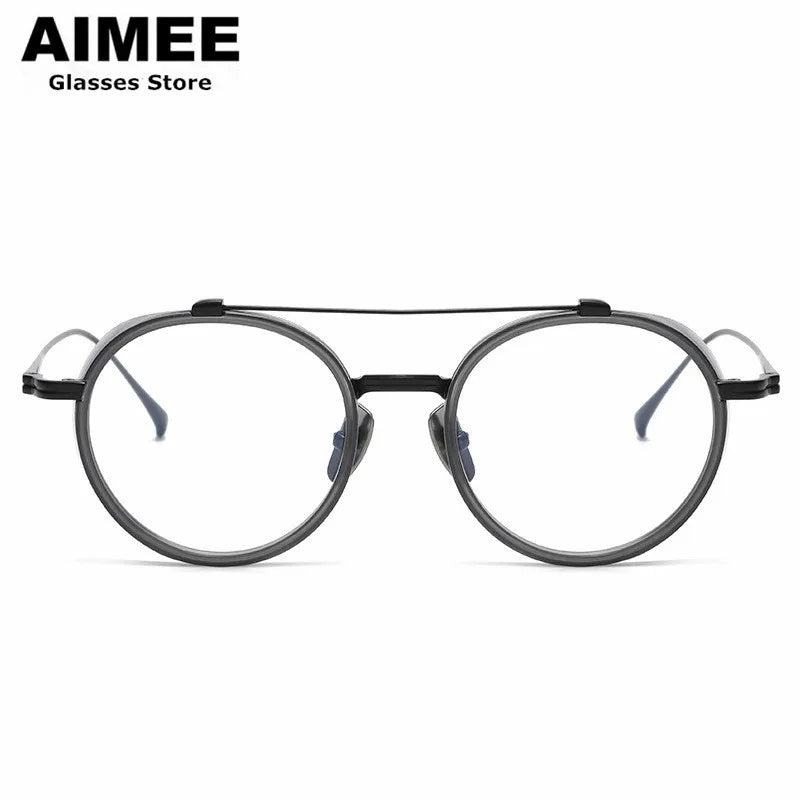 Aimee Unisex Full Rim Round Double Bridge Titanium Eyeglasses 91032 - Lightweight Durable Frame for Men & Women - Perfect for Reading, Working & Daily Wear