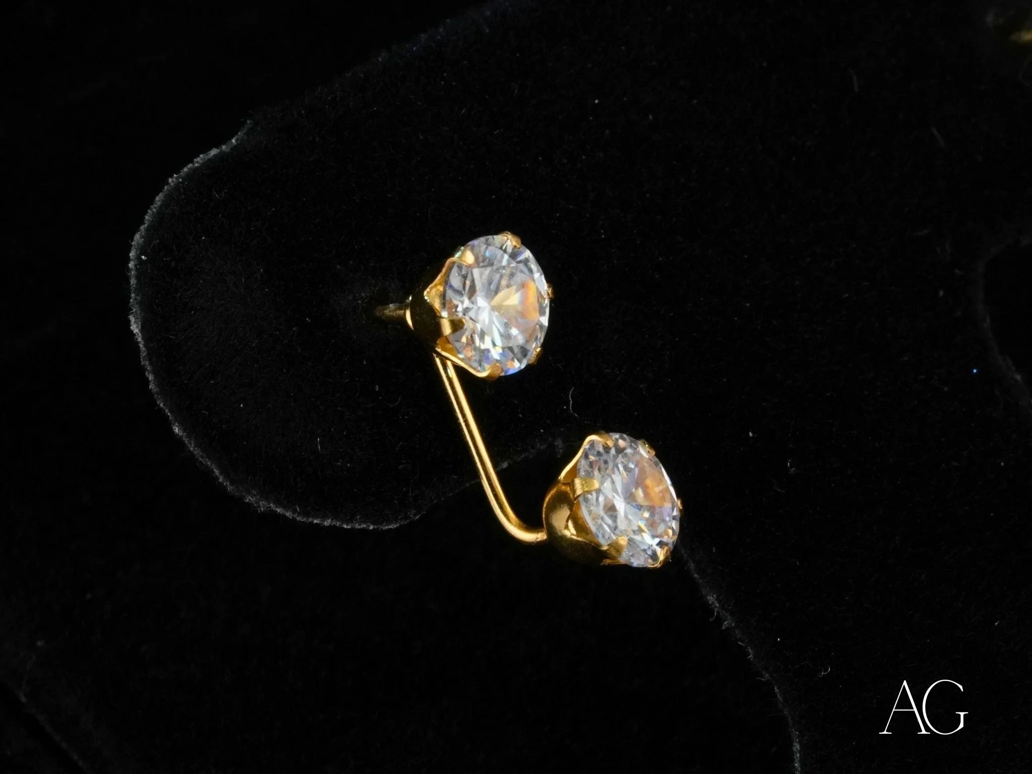 18K Gold Double CZ Stud Earrings for Women - Elegant Cubic Zirconia Jewelry Gift for Anniversary, Birthday & Special Occasions