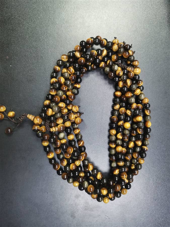 8mm Tiger's Eye & Gold Sheen Obsidian 108 Bead Mala Prayer Necklace - Meditation, Yoga & Spiritual Healing Jewelry