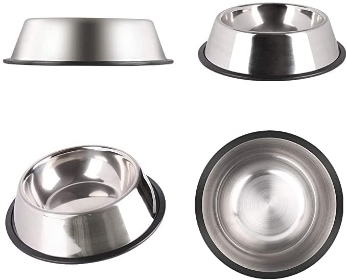 Chullbull Stainless Steel No-Tip Pet Food & Water Bowls - Anti-Slip, Durable Dog Cat Bowls (200ML, 400ML, 700ML, 900ML) - Pack of 2 - Perfect for Home, Travel & Outdoor Use (400ML)