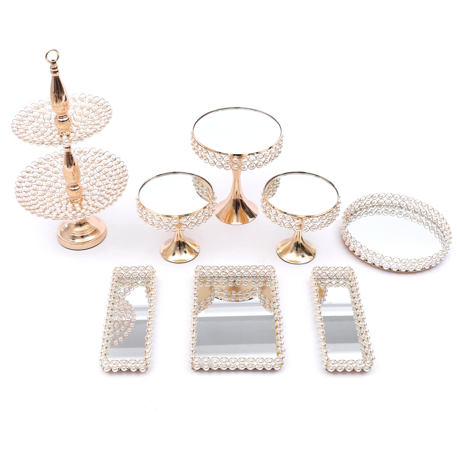 Elegant French Gold Iron Cake Stand Set (8 PCS) - Perfect for Wedding Desserts, Afternoon Tea Parties & Special Occasions - Durable Decorative Serving Tray for Cakes, Pastries & Finger Foods