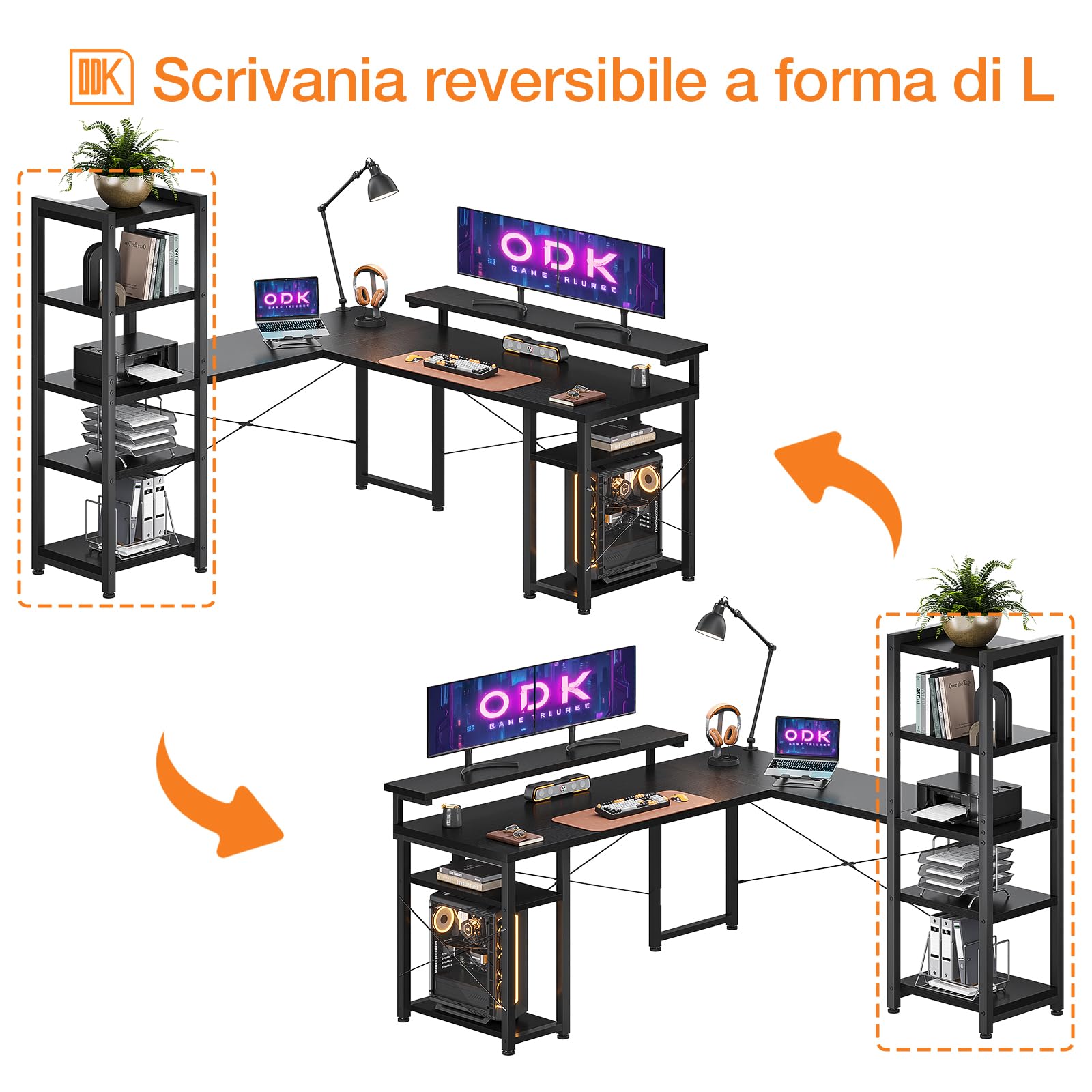 ODK L-Shaped Computer Desk with Monitor Stand, Black 155×140cm - Perfect for Home Office, Gaming Setup & Small Spaces