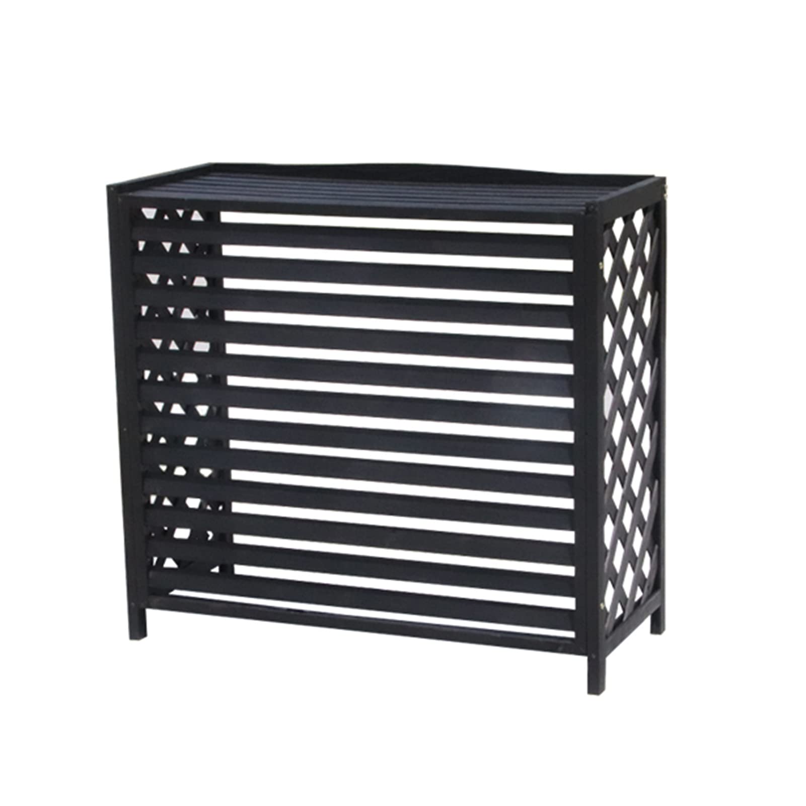 Heavy Duty Wooden Air Conditioner Cover for Outdoor Units - Multi-Purpose Plant Stand with Shutter Design (Black, 86×35×80cm) - Perfect for Protecting AC Units and Displaying Potted Plants in Gardens, Patios & Backyards