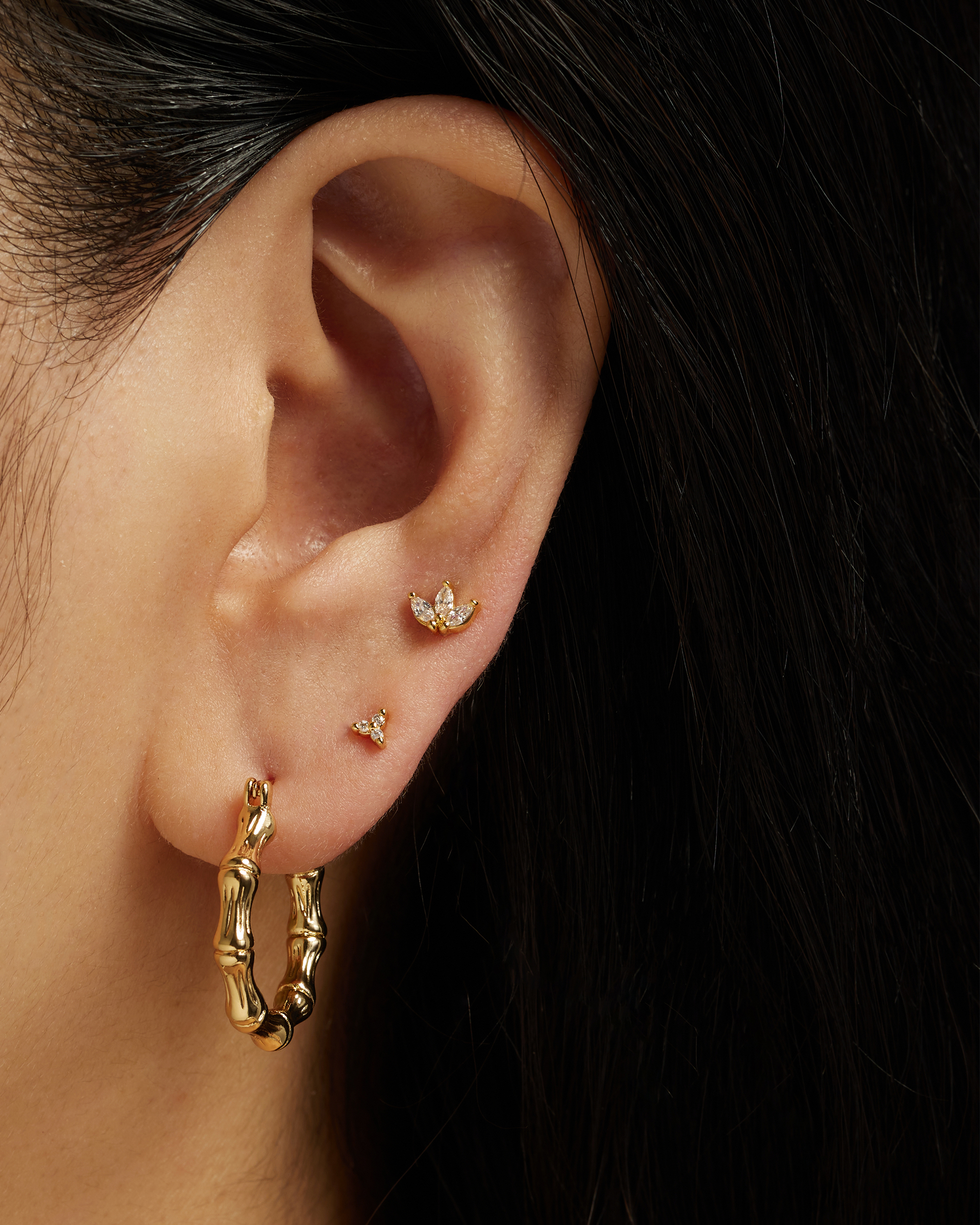 Katie Trinity Stud Earrings for Women - Elegant Gold Plated Cubic Zirconia Studs - Perfect for Everyday Wear, Parties & Gifts