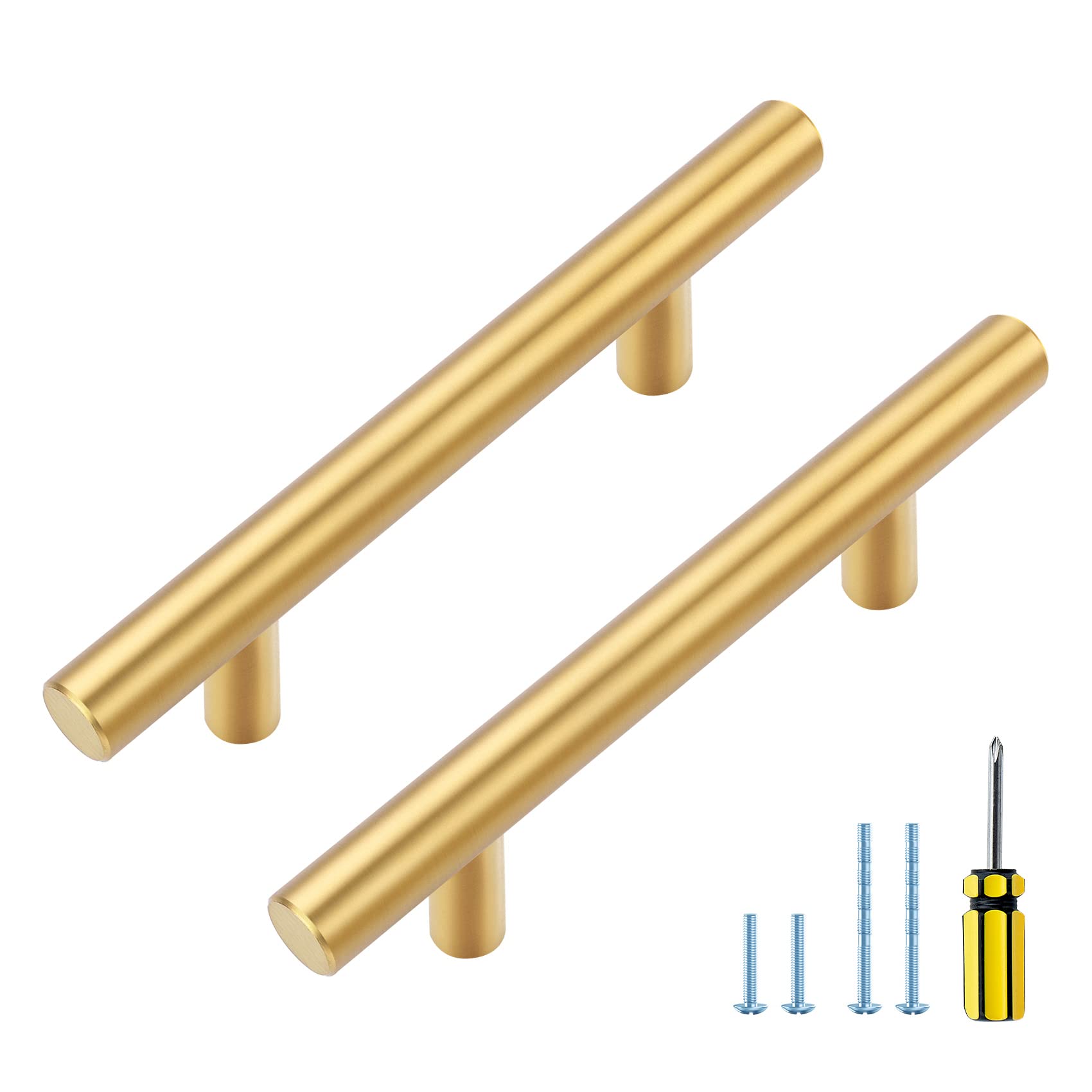 Ravinte Gold Cabinet Handles 30 Pack - 5 Inch Brushed Gold Kitchen Cabinet Pulls & 3 Inch Hole Center Brushed Brass Drawer Pulls - Durable Kitchen Hardware for Cabinets, Drawers & Cupboards - Perfect for Modern Kitchen & Bathroom Renovation