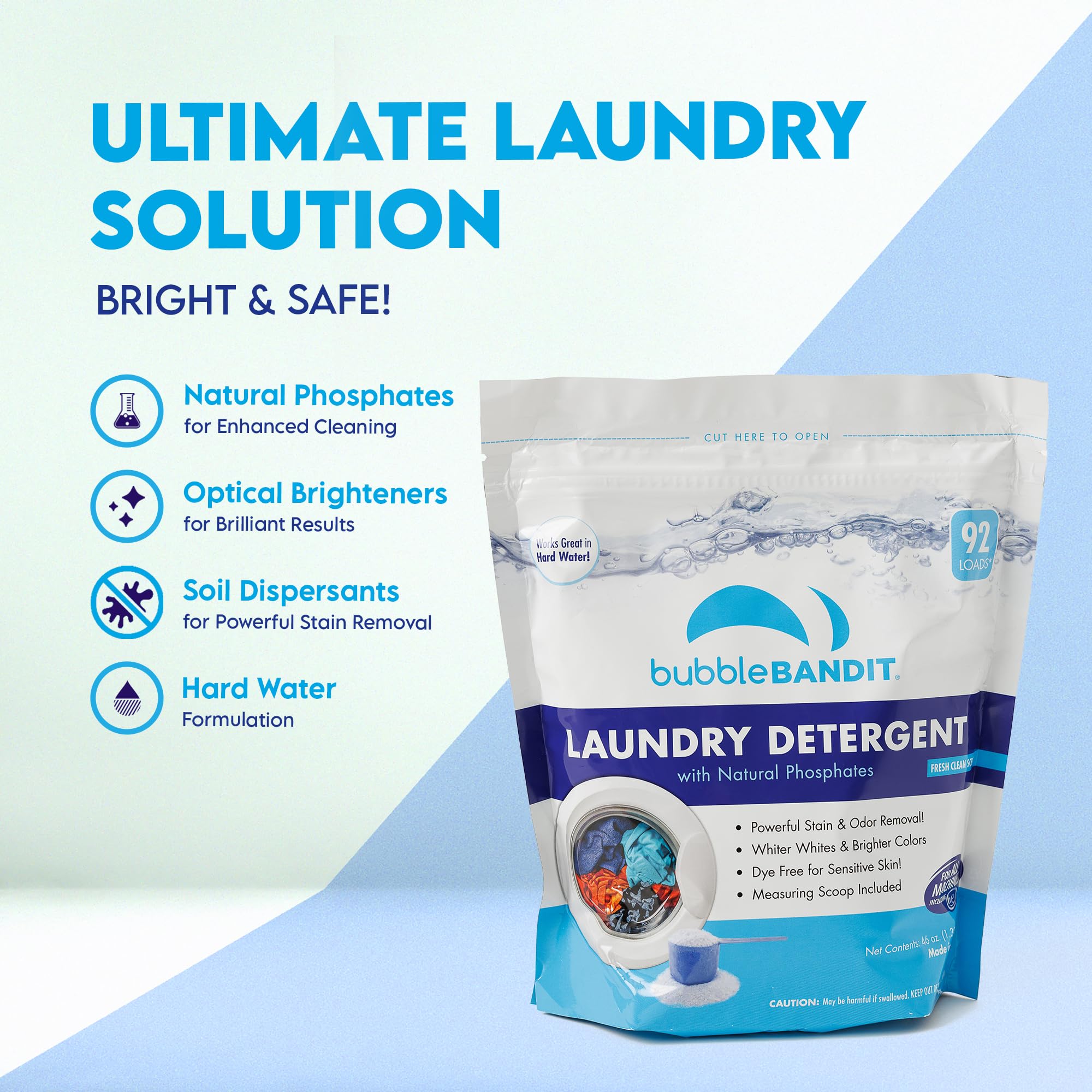Phosphate-Free Laundry Detergent Powder for All Washing Machines | Fresh Clean Scent | Mess-Free with Included Scoop | Safe for All Fabrics, Greywater & Septic Systems | 46oz (Pack of 1) | Perfect for Families, Travel & Eco-Friendly Homes
