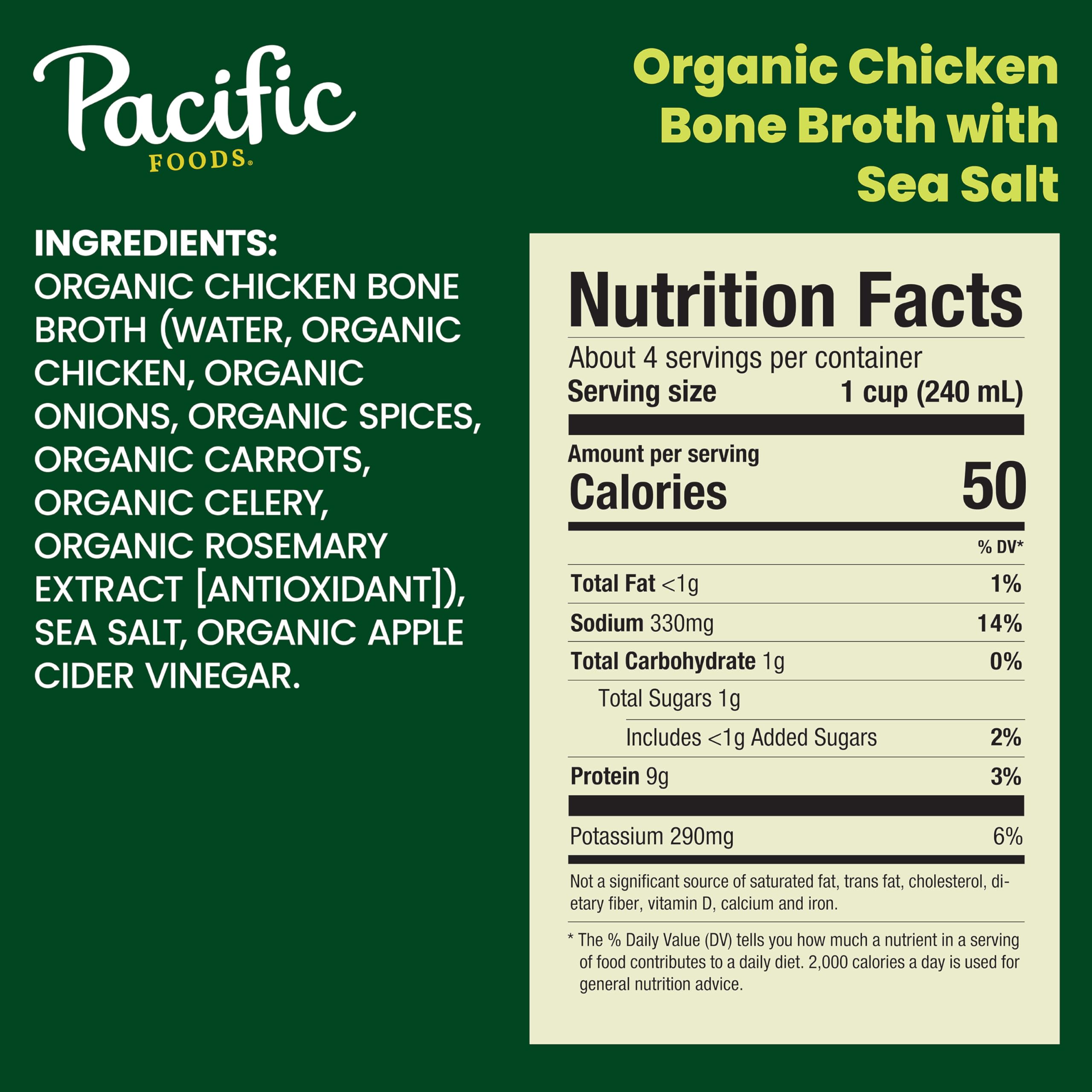 Pacific Foods Organic Chicken Bone Broth with Sea Salt - 32 Fl Oz (Pack of 12) | High Protein, Gluten Free, Keto Friendly | Perfect for Soups, Stews & Healthy Cooking