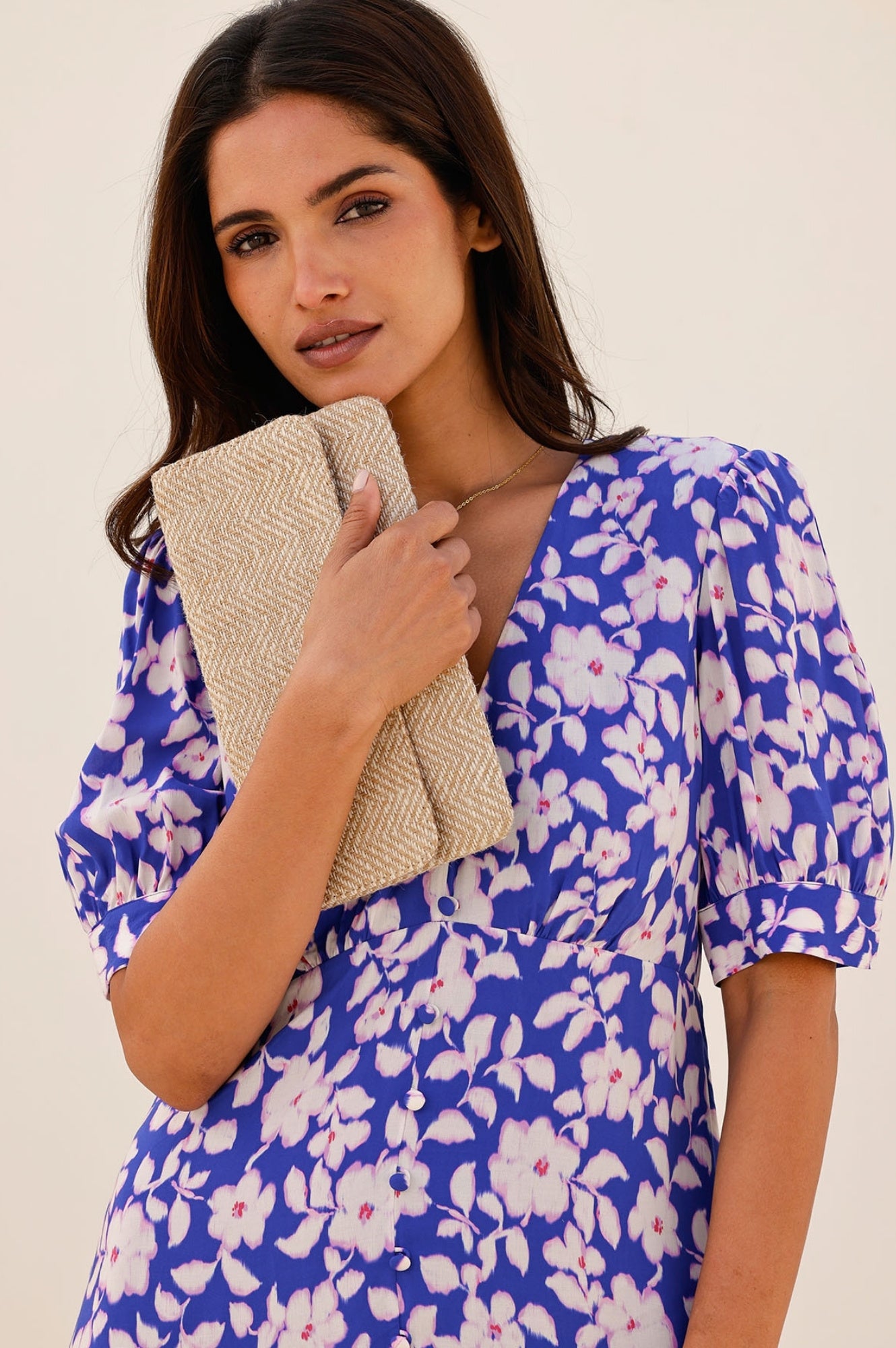 Anne Tea EcoVero™ Sustainable Floral Dress in Blossom Cobalt & Pink - Perfect for Spring Weddings, Garden Parties & Casual Outings