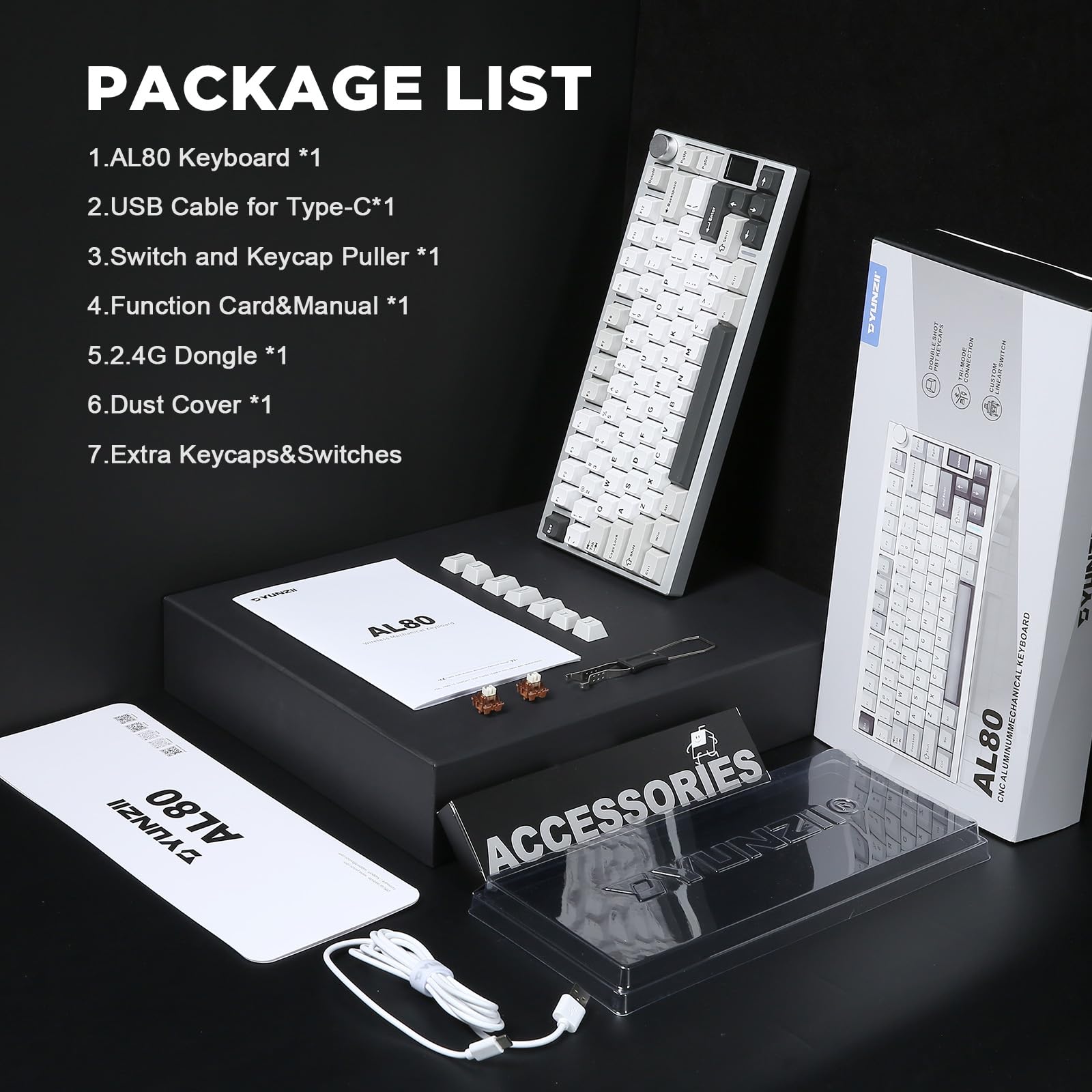 YUNZII AL80 Wireless Mechanical Keyboard - Full Aluminum CNC, Smart LCD Display, Hot Swappable Gasket Mount 75% Layout with Knob, BT/2.4G/USC-C, QMK/VIA Support for Windows & Mac (Silver, Gateron Zero Switch) - Perfect for Gaming, Coding & Office Work