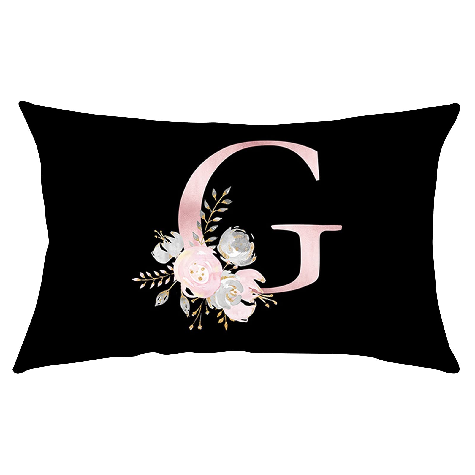 ANW Floral Alphabet Black Throw Pillow Covers - Soft Decorative Pillowcases for Bedroom, Living Room & Sofa - Letter G, One Size Home Decor Accent