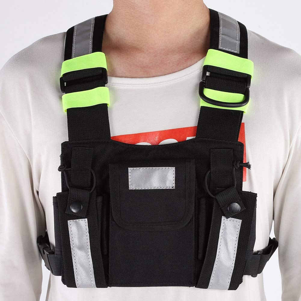 TYT Radio Chest Harness - Yellow Reflective Front Pack Vest with Pouch for Two-Way Radios | Universal Carry Case for Hiking, Camping, Work & School | Durable & Adjustable for Outdoor Activities, Security & Emergency Use
