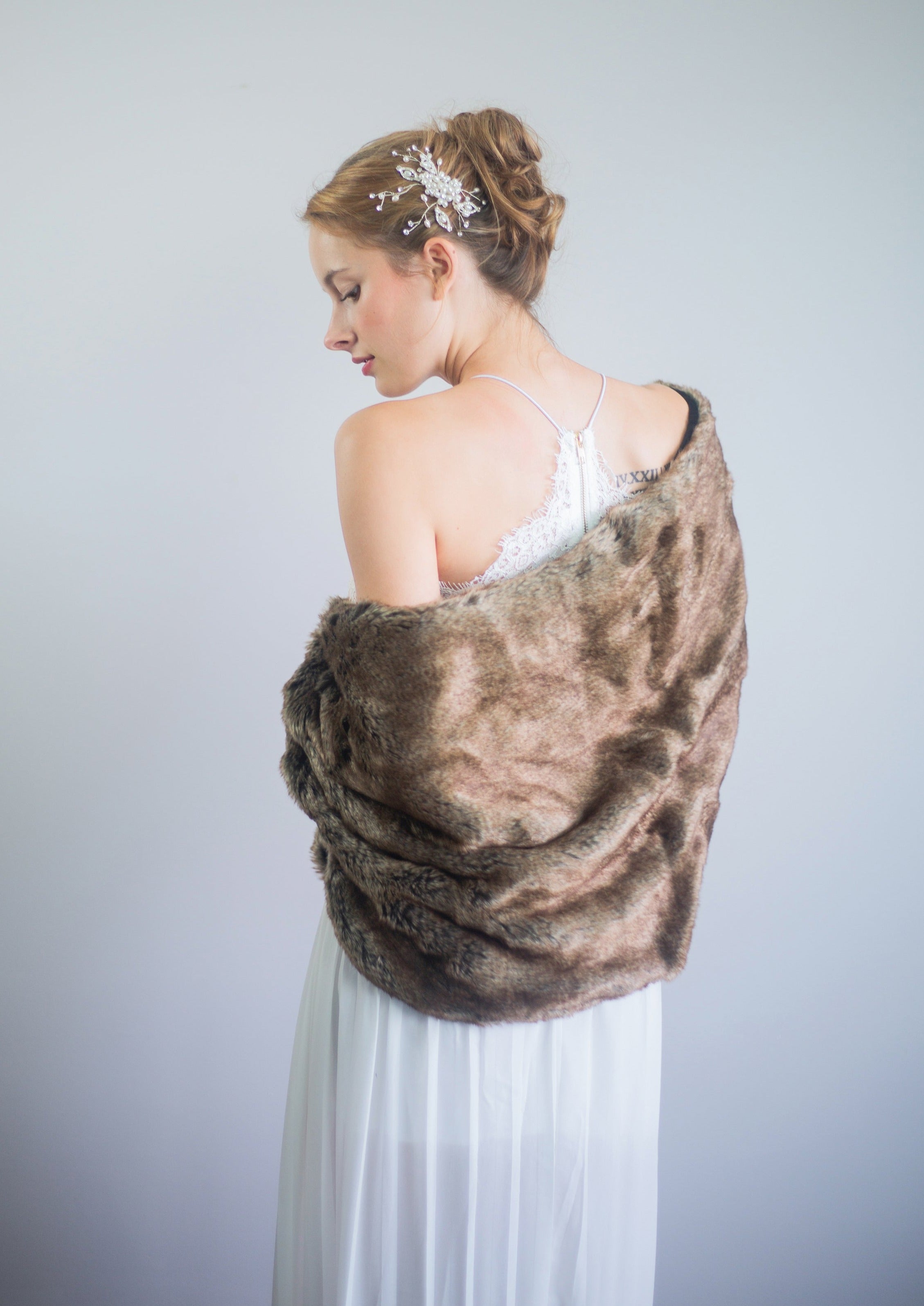 Brown Fur Shawl Wrap - Butterfly Brw06 - Soft & Warm Winter Fashion Accessory for Women - Perfect for Parties, Weddings & Cold Weather Outfits