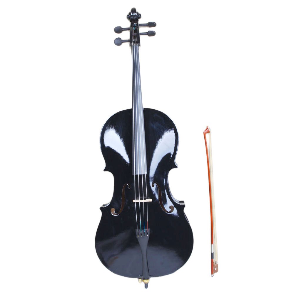 4/4 Full Size Acoustic Cello Set with Hard Case, Bow & Rosin - Professional Black Cello for Beginners & Students - Perfect for Home Practice, School Orchestra & Music Performances
