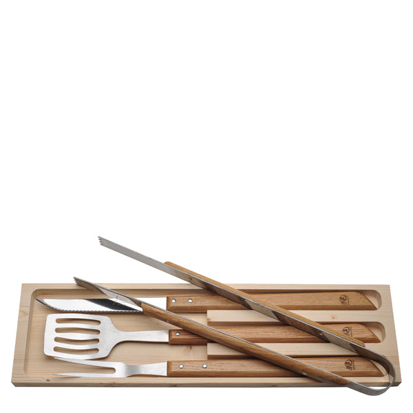Premium 4-Piece BBQ Grill Tool Set with Oak Wood Handles - Perfect for Backyard Grilling, Camping & Outdoor Cooking