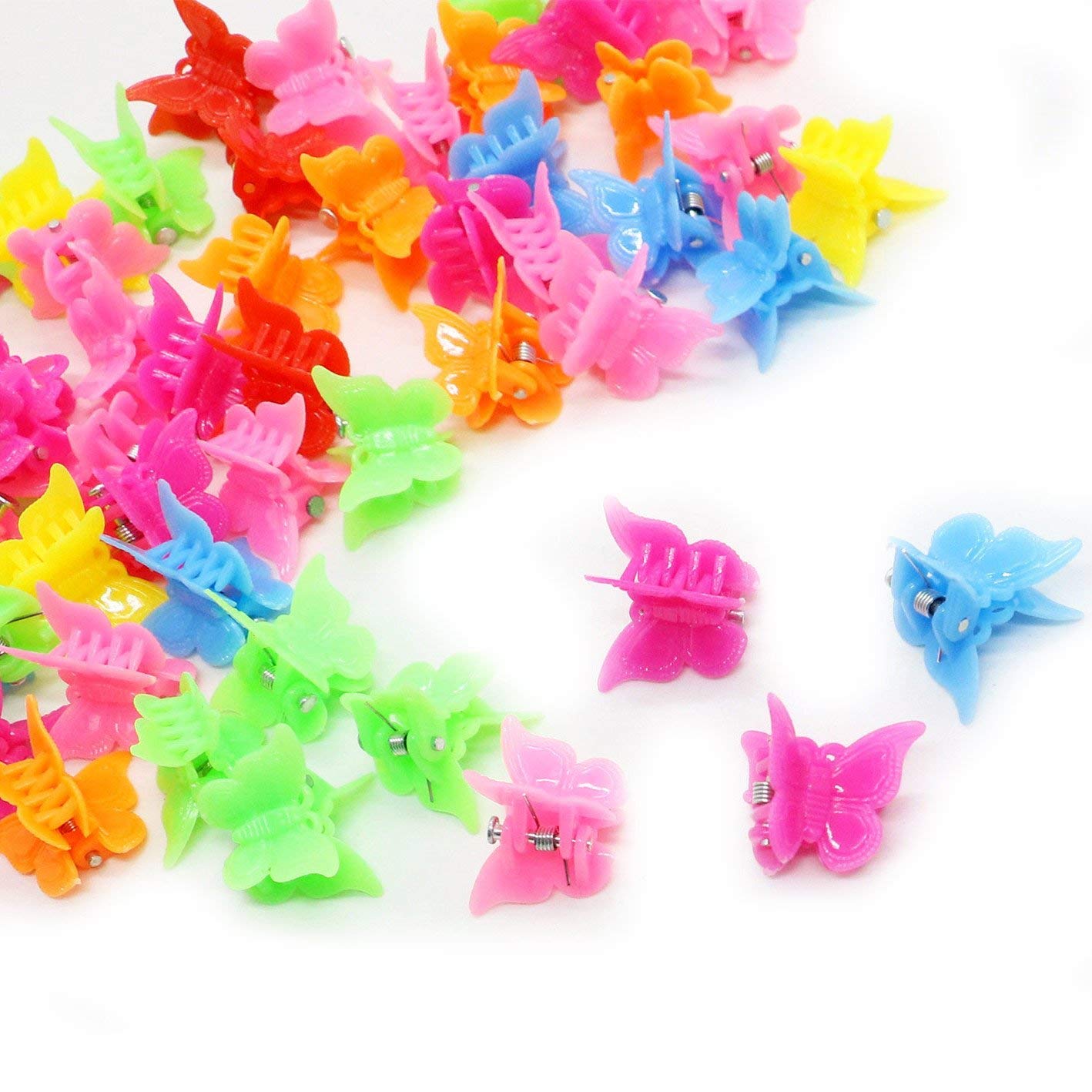 50 Pcs Mixed Color Mini Plastic Butterfly Hair Clips - Cute Hair Accessories for Women & Girls (Random Colors) - Perfect for School, Parties & Everyday Styling