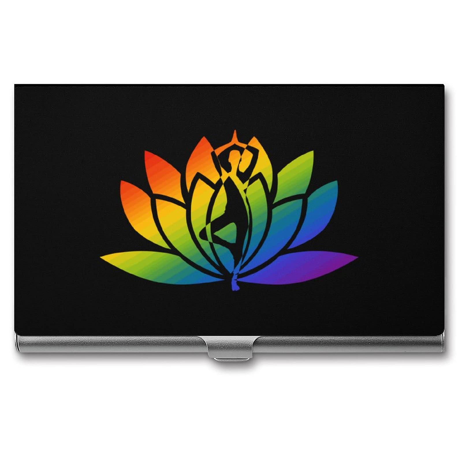 Lotus Flower Print Aluminum Business Card Holder - Slim Multi-Card Case for Yoga, Office & Networking | Elegant Pocket Name Card Organizer for Professionals
