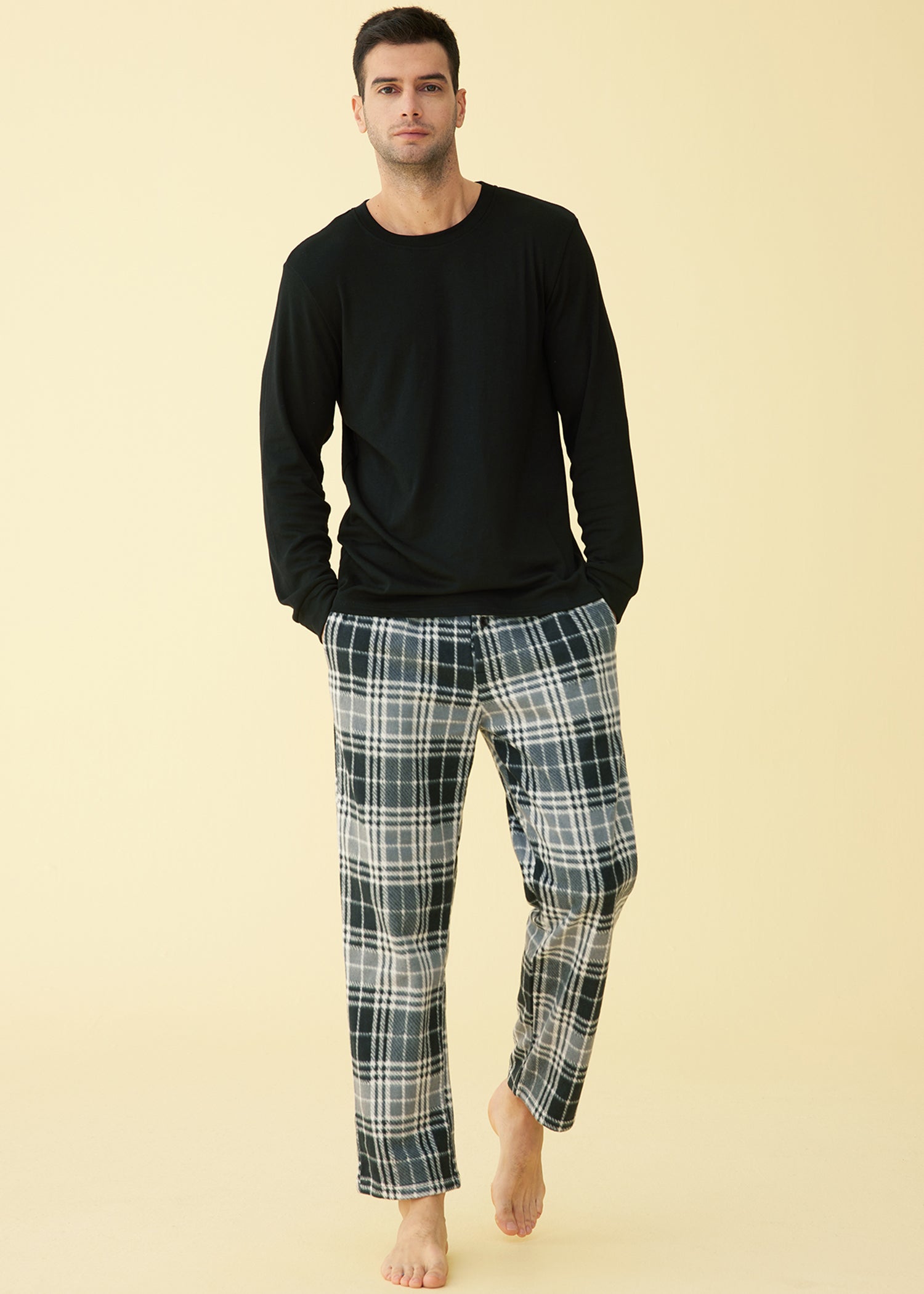 Men's Fleece Plaid Pajama Set - Long Sleeve Top & Pants for Winter Comfort - Cozy Loungewear for Home, Sleep & Relaxation