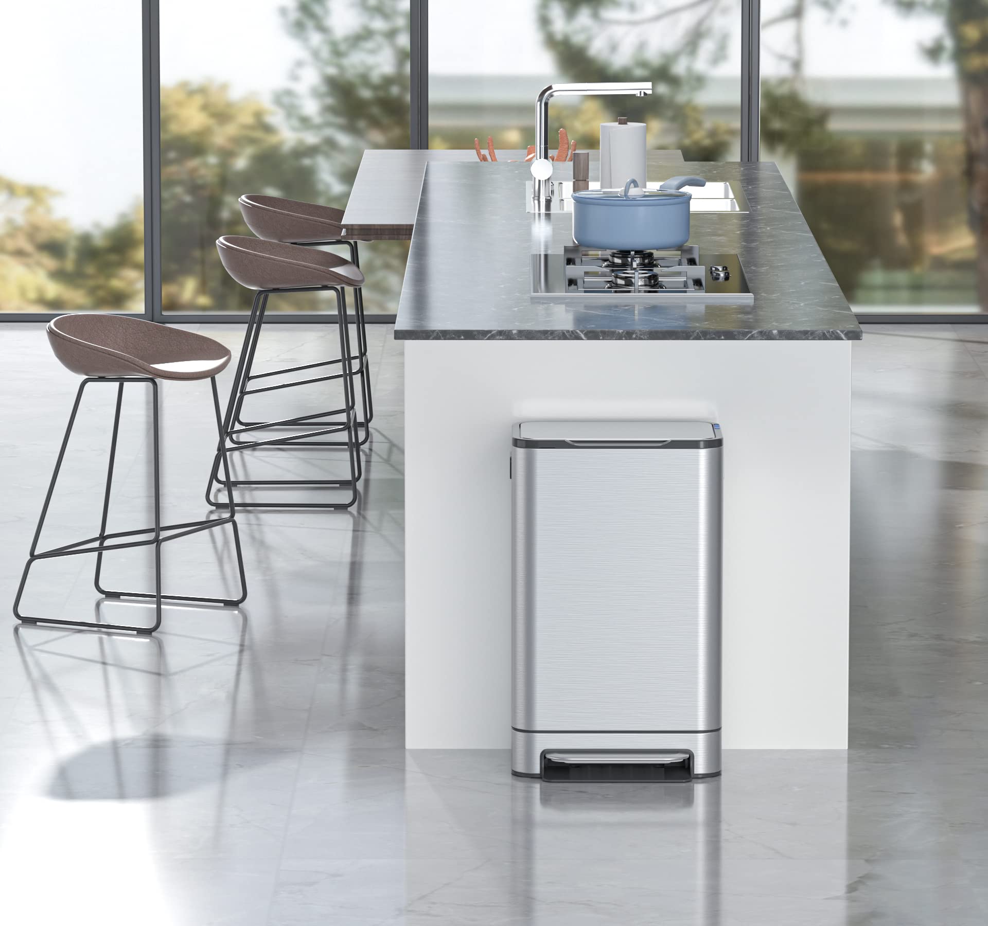 ELPHECO 13.2 Gallon Stainless Steel Trash Can with Soft Close Lid - 50L Pedal Garbage Bin, Removable Inner Bucket - Durable for Kitchen, Office & Outdoor Use - Perfect for Waste Disposal & Home Organization