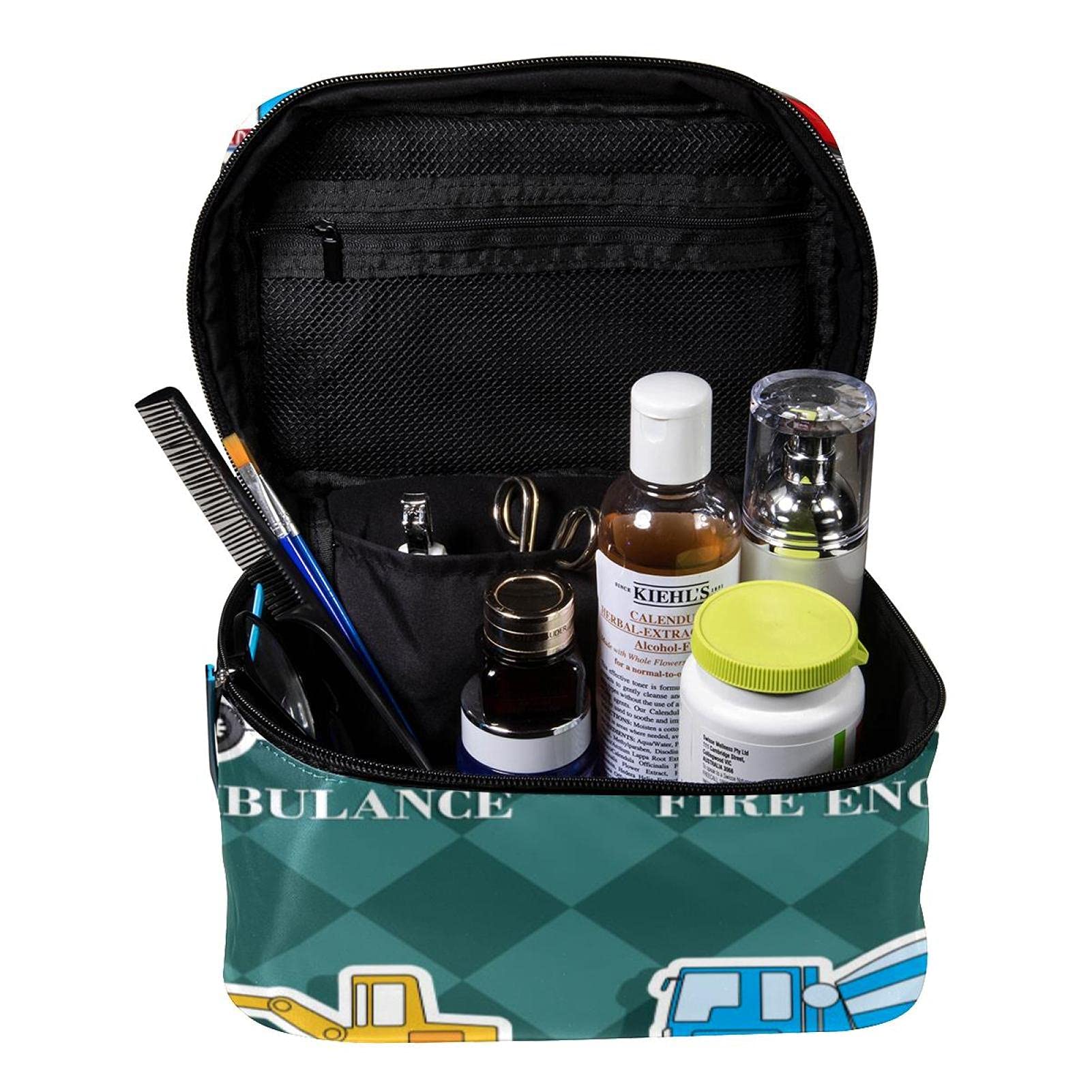 Stylish Green Pattern Travel Makeup Bag - Large Cosmetic Organizer with Zipper for Women & Girls | Perfect for Cars, Trucks & On-the-Go Beauty Essentials