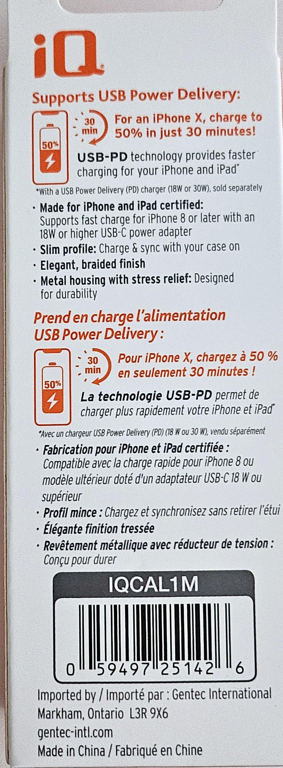 Durable iQ USB Type C to Lightning Braided Cable 1.2M (4ft) - Fast Charging & Data Sync for iPhone 14/13/12/11/X/8 - Perfect for Home, Office & Travel