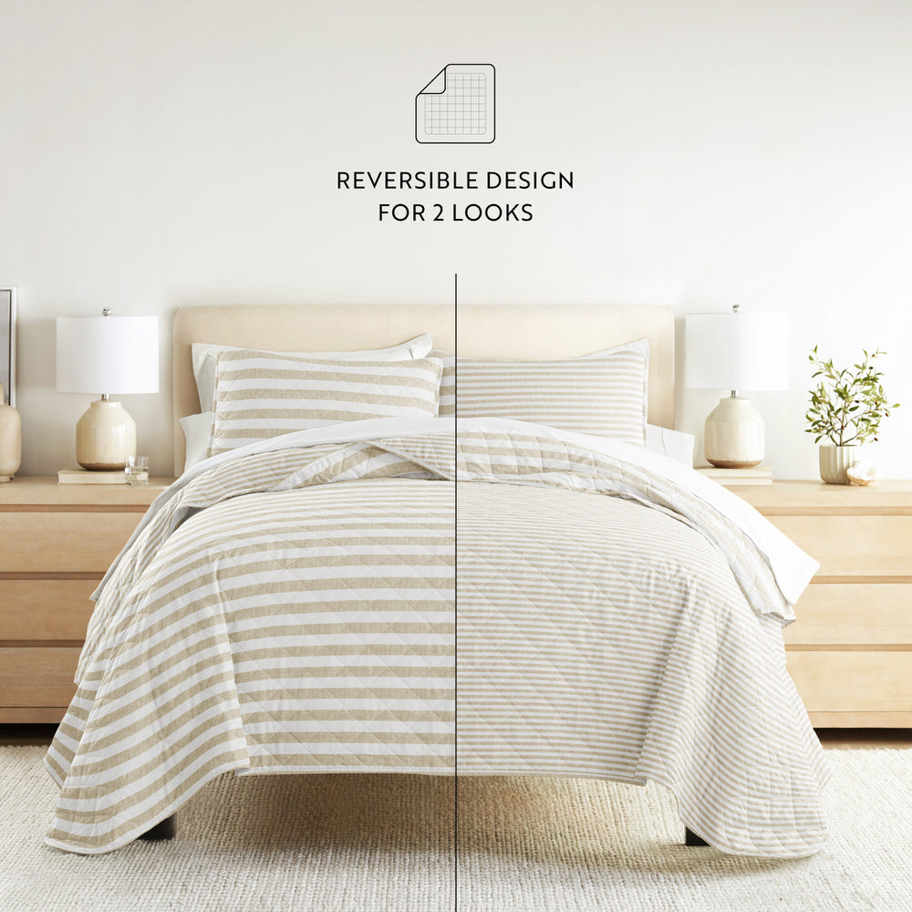 Reversible Quilted Coverlet Set - Classic Striped Bedding for All Seasons | Perfect for Guest Rooms, Master Bedrooms & Cozy Home Decor