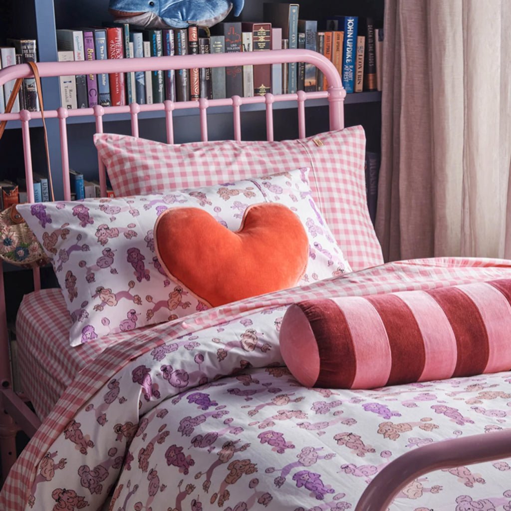 Organic Cotton Quilt Cover with Pink Poodle Design - Soft & Breathable Bedding Set for Kids Room, Nursery or Guest Bedroom Decor