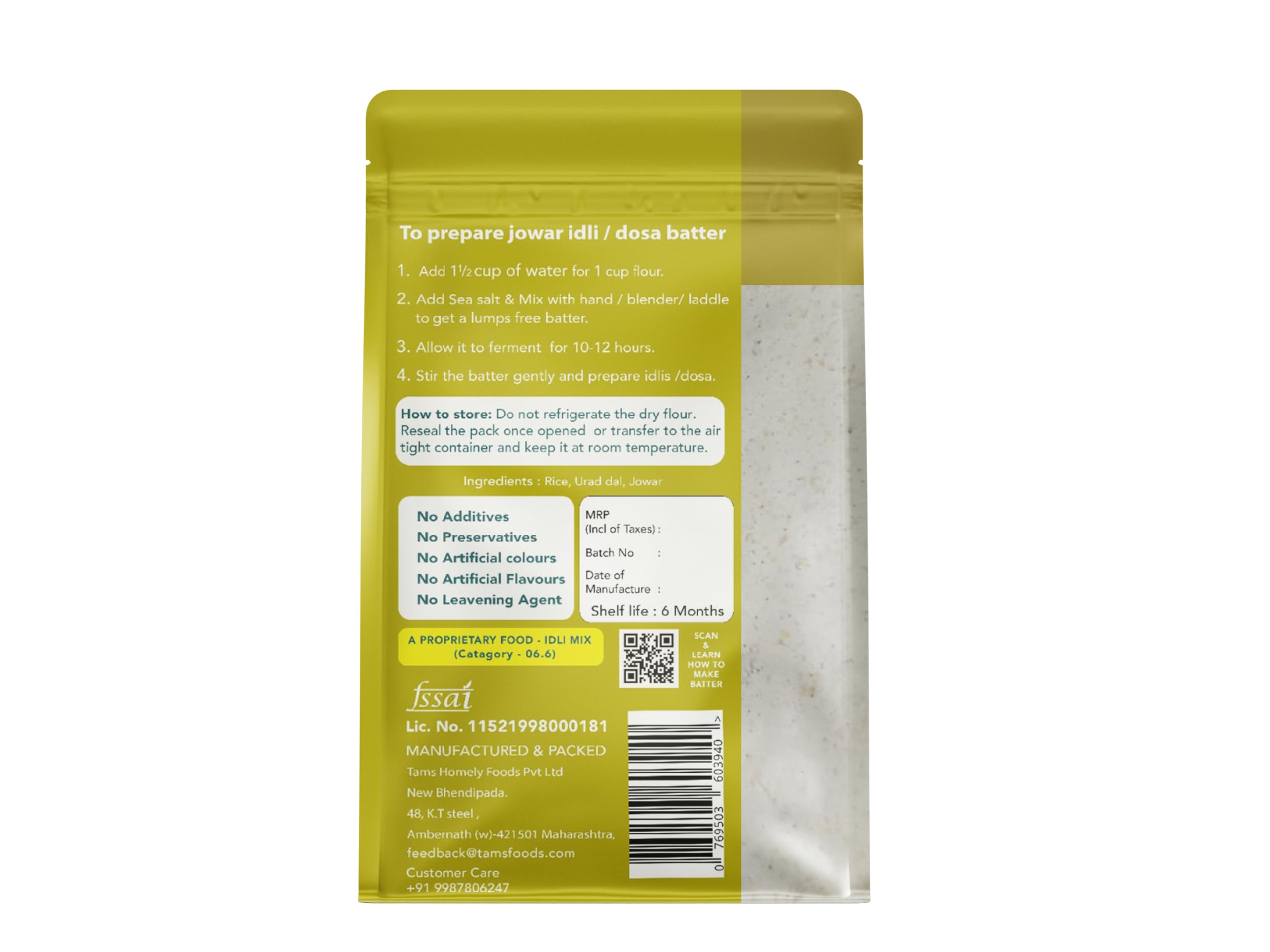 Organic Tams Jowar Idli & Dosa Flour 1kg - Makes 2.5kg Batter (60 Idlis) | India's First Naturally Fermenting Flour | 6-Month Shelf Life | No Additives, Chemicals or Yeast | Easy Homemade Batter in 10-12 Hours | Perfect for Soft, Healthy Idlis & Crispy Dosas | Great for Breakfast, Vegan & Gluten-Free Diets