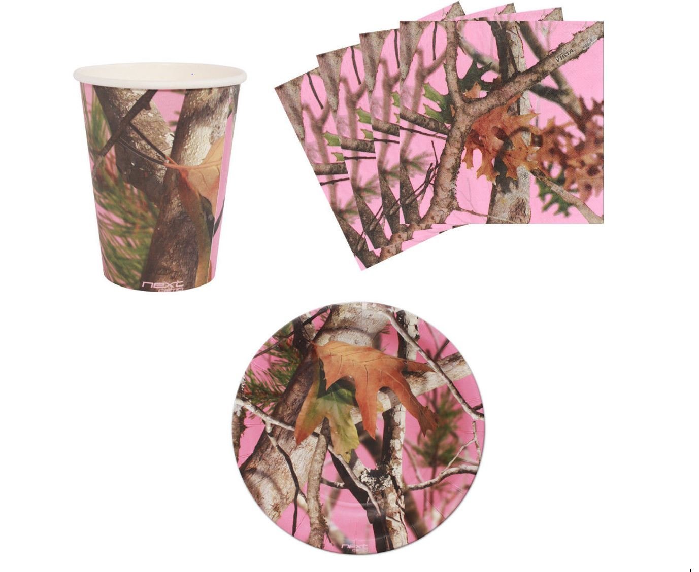 Pink Next Camo Camping Birthday Party Supplies Set - 16-Piece Disposable Plates, Napkins & Cups Kit for Outdoor Adventures & Kids Celebrations