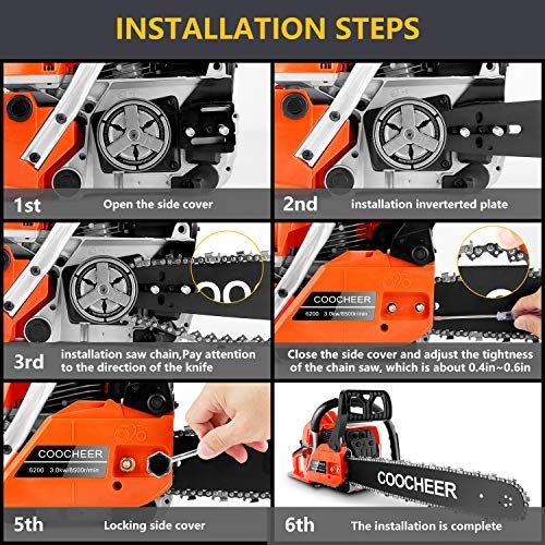 COOCHEER 62CC 2-Stroke Gas Chainsaw - 20-Inch Portable Top Handle Chainsaw with 2 Chains & Tool Kit - Powerful Gas-Powered Chainsaw for Tree Cutting, Felling, Stump Removal & Woodcutting - Ideal for Landscaping, Firewood Preparation & Yard Maintenance (Upgraded Model)