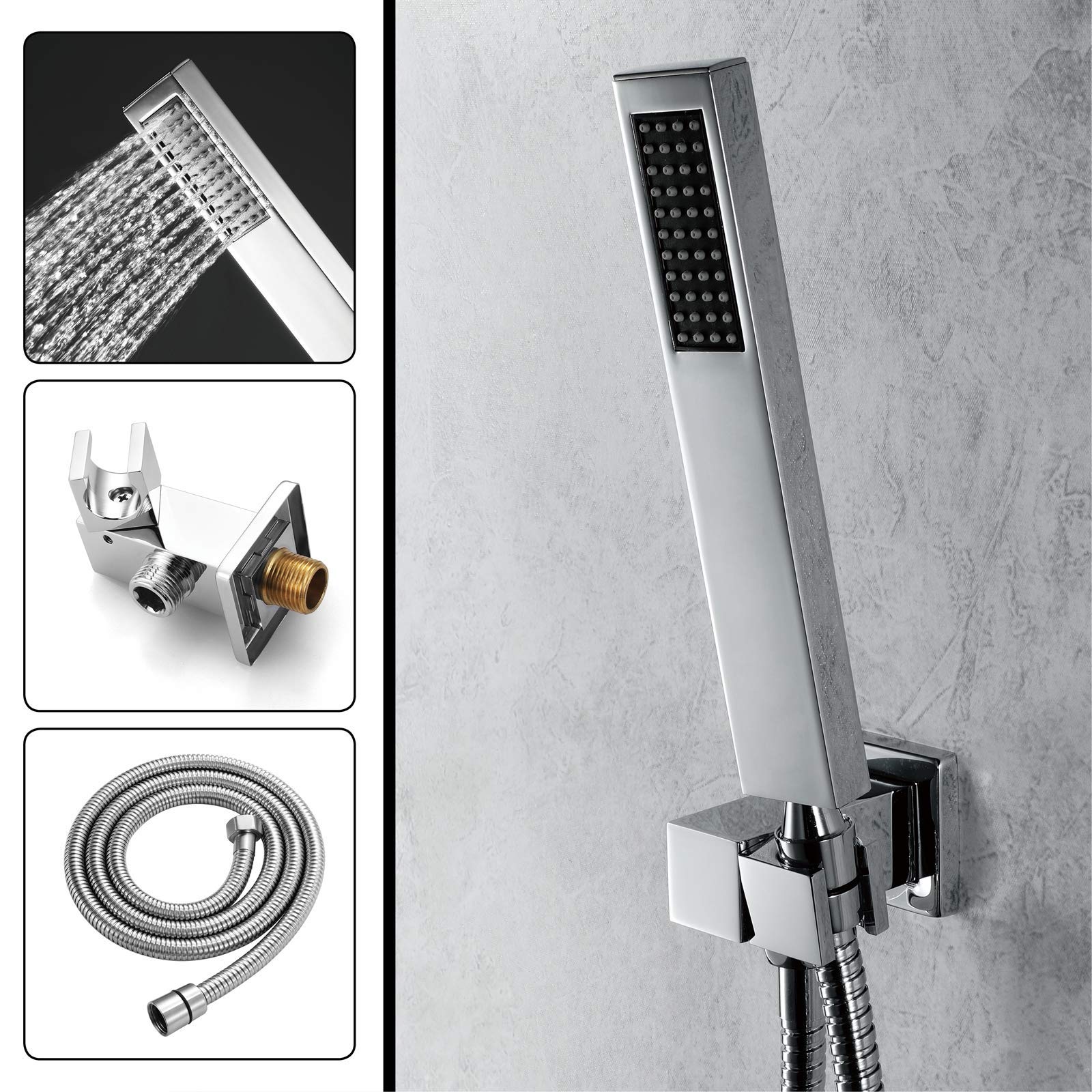 CHLDDHC Chrome Rain Mixer Shower Combo Set - 8 Inch Square Rainfall Shower Head with Handheld Shower & Body Jets - Ceiling Mounted Bathroom Faucet for Luxurious Spa Experience | Perfect for Master Bathrooms & Modern Home Renovations