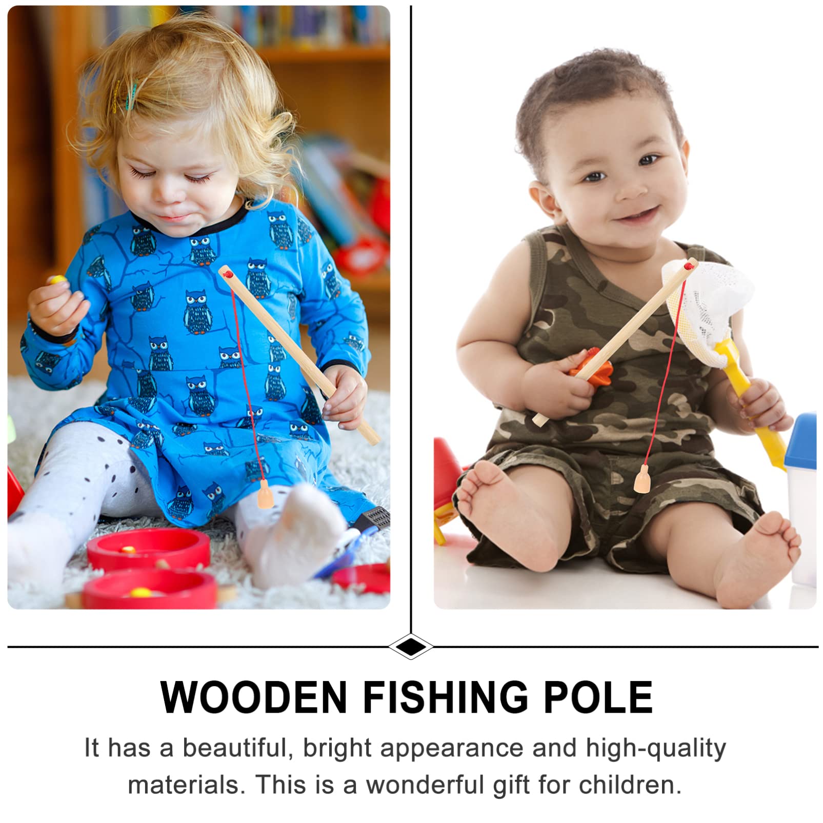 Kisangel 6pcs Wooden Magnetic Fishing Game Set - Kids Educational Toy with Fishing Rods & Magnets for Toddlers - Fun Indoor/Outdoor Activity for Birthday Parties & Family Game Nights