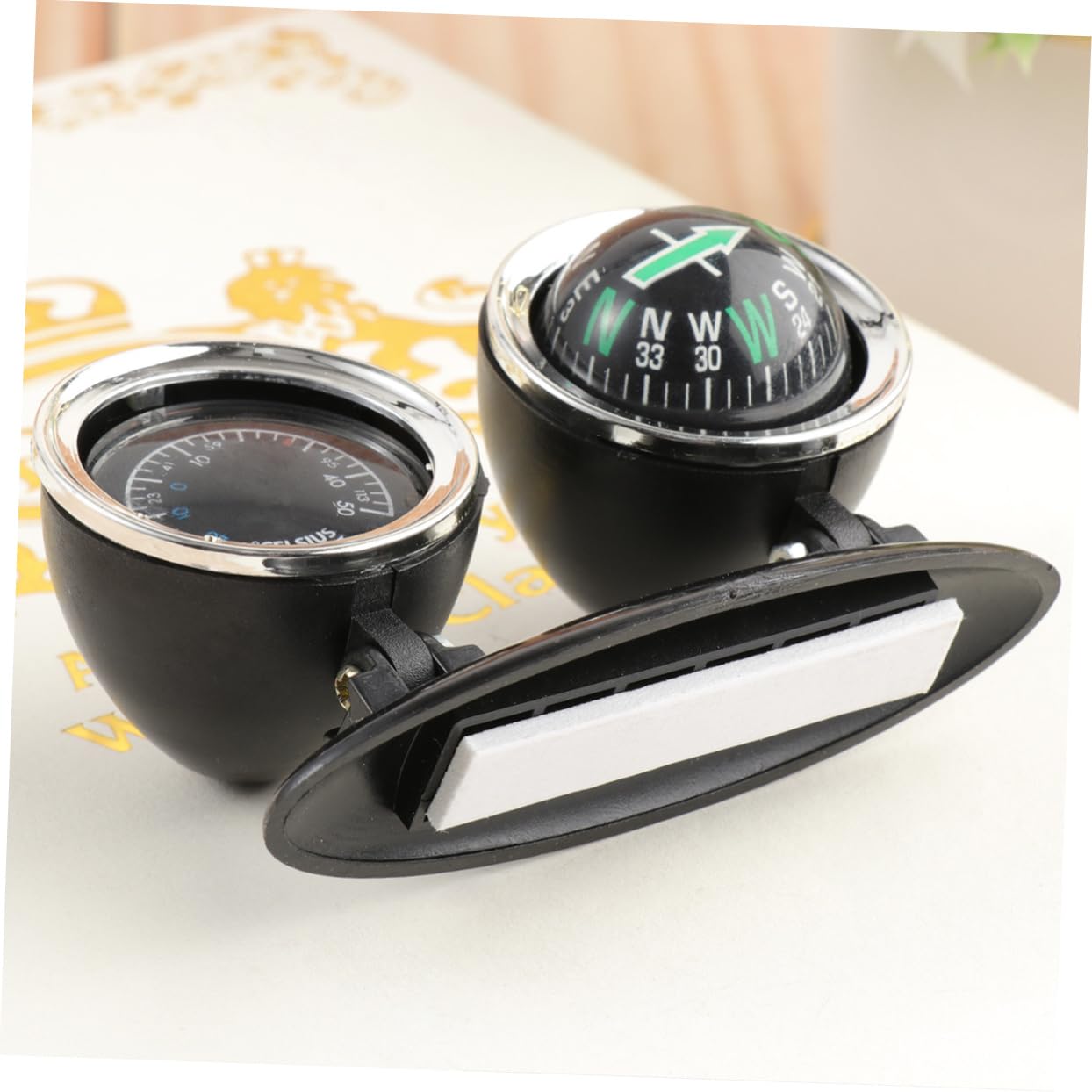 Car Compass & Thermometer - 360° Rotating Dashboard Guide Ball with Direction Indicator, Auto Accessories for Navigation & Temperature Monitoring - Perfect for Road Trips, Camping & Off-Road Adventures