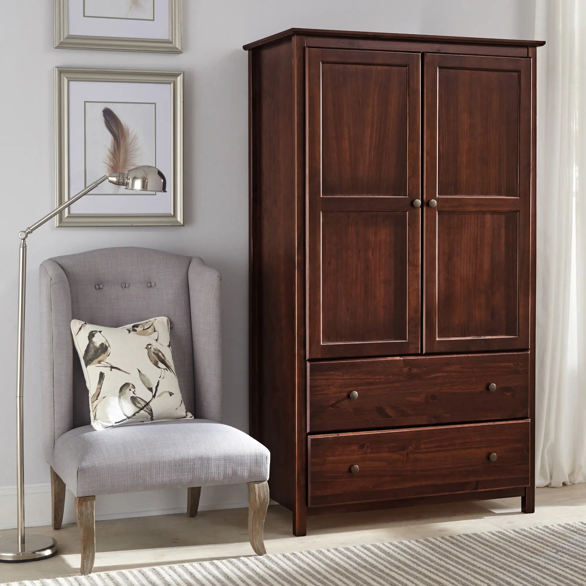 2 Door Wardrobe Closet - Spacious Storage for Bedroom, Living Room, or Office Organization - Modern Shaker Style Wooden Cabinet for Clothes & Accessories