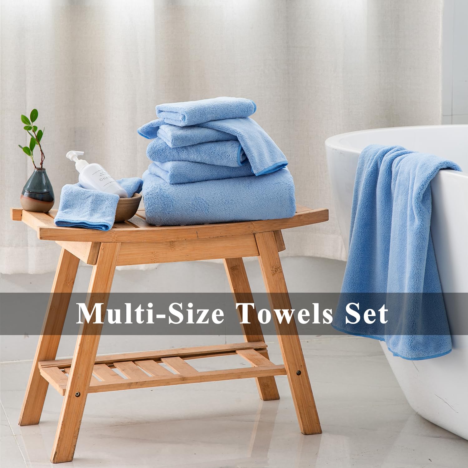 MINCHI 4-Piece Oversized Bath Towel Set - Ultra Soft & Highly Absorbent 600 GSM Bath Sheets (35x70 Inches) for Home, Spa & Hotel Use - Luxury Blue Bathroom Towels for Shower, Pool & Beach