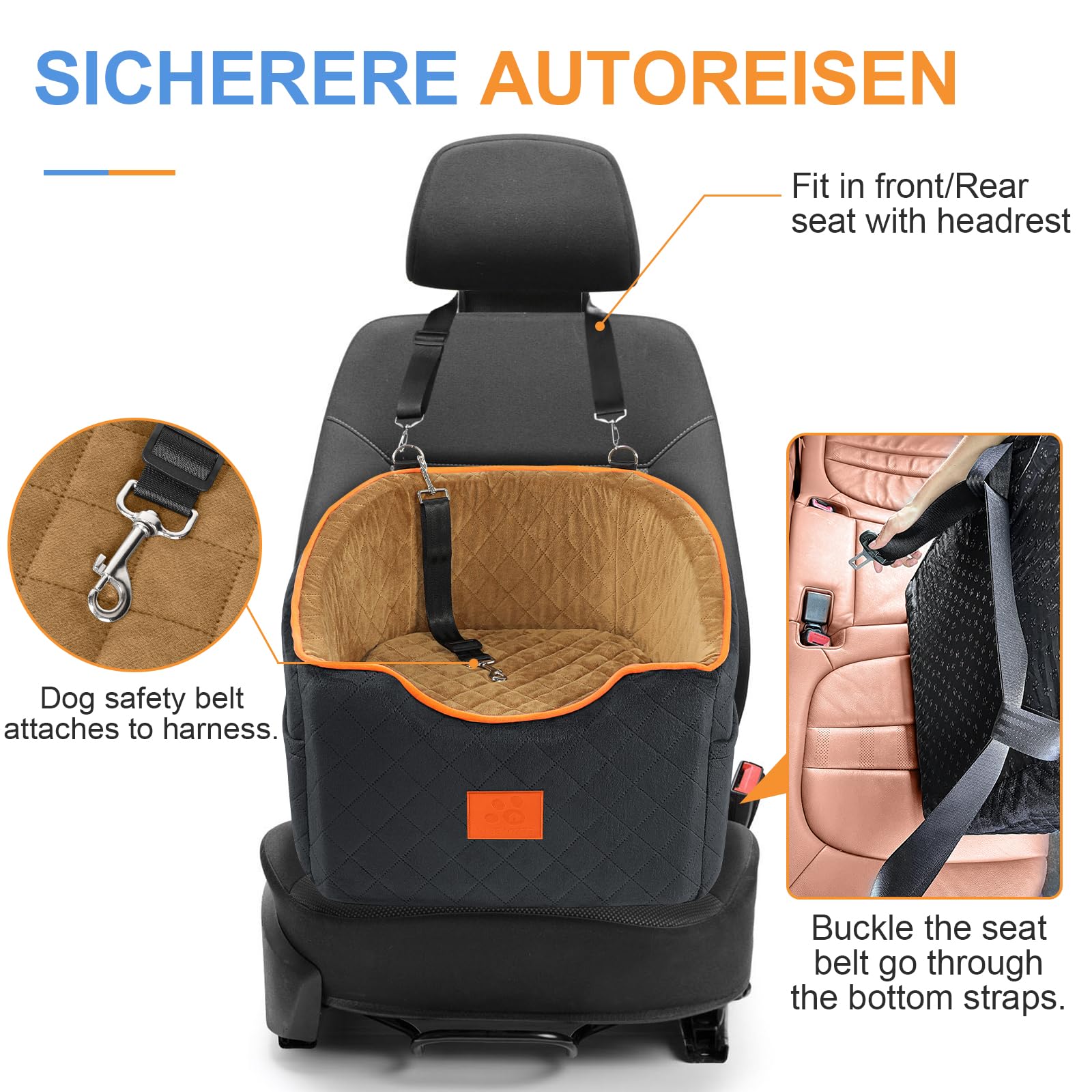 Small Dog Car Seat with Memory Foam - 35 lbs Pet Booster Seat | Washable Cover & Storage Pockets | Perfect for Car Travel & Road Trips with Your Puppy