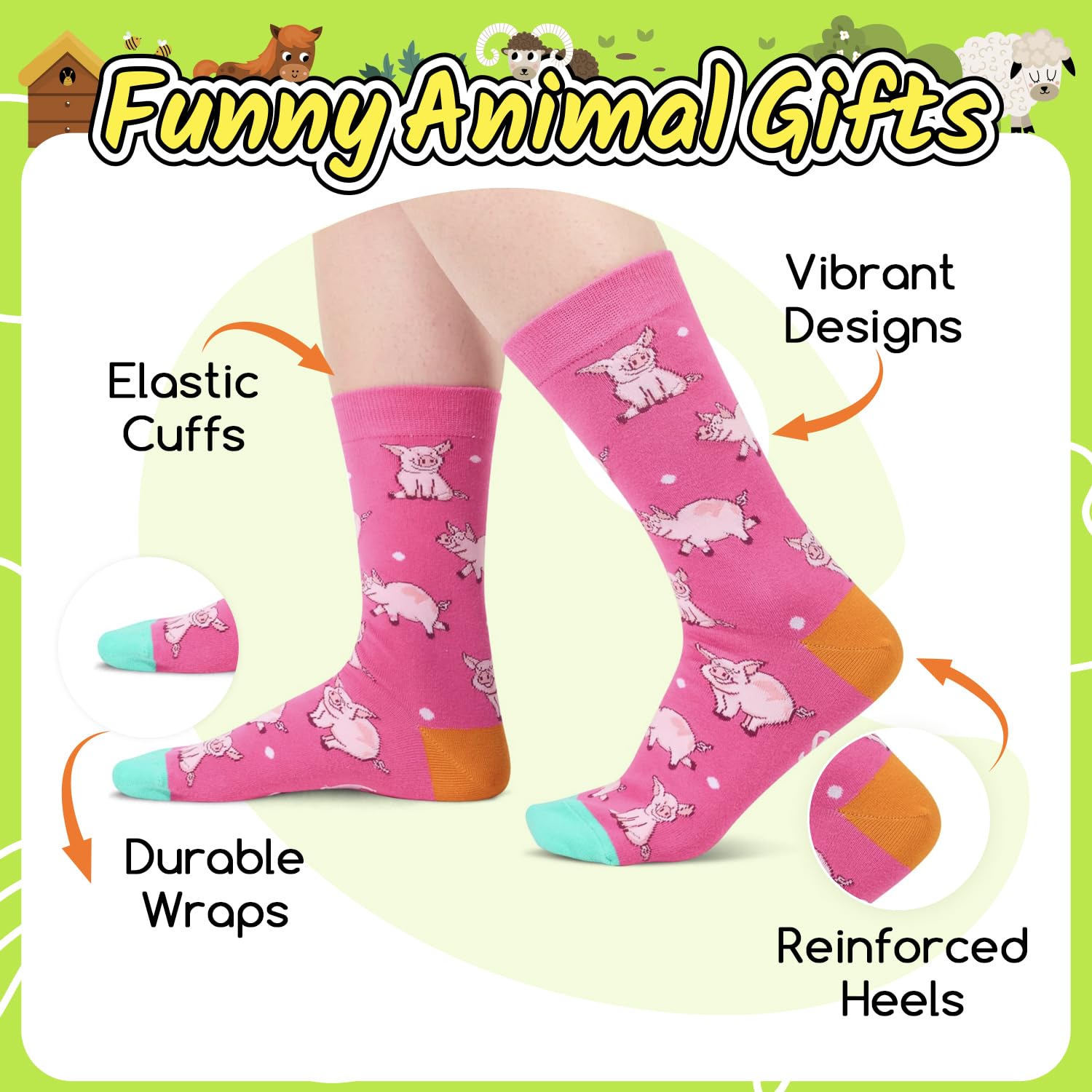 HappyPop Women's Animal Print Novelty Socks - Horse, Pig, Flamingo & Bee Designs - Fun Gifts for Her - Perfect for Casual Wear, Gifts & Themed Parties