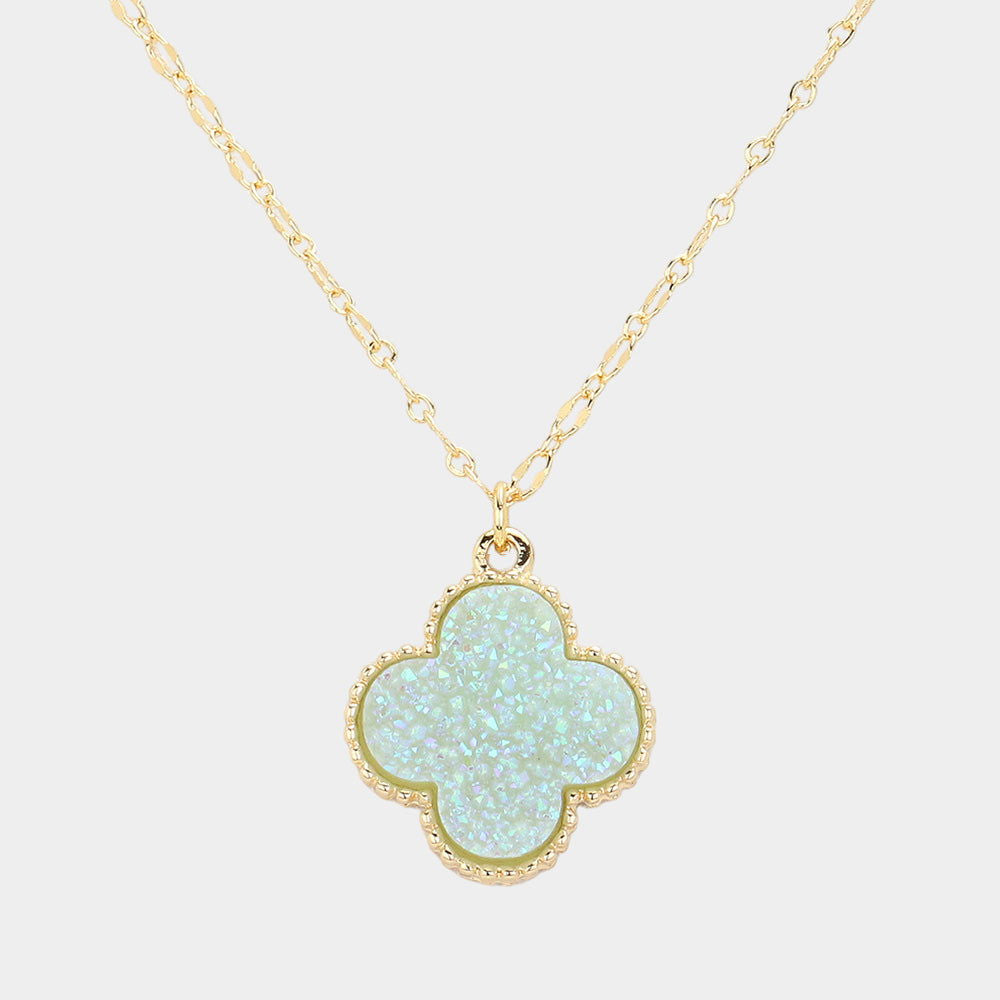 Blue Opal Druzy Quatrefoil Pendant Necklace for Women - Elegant Bohemian Jewelry Gift for Birthday, Anniversary & Special Occasions