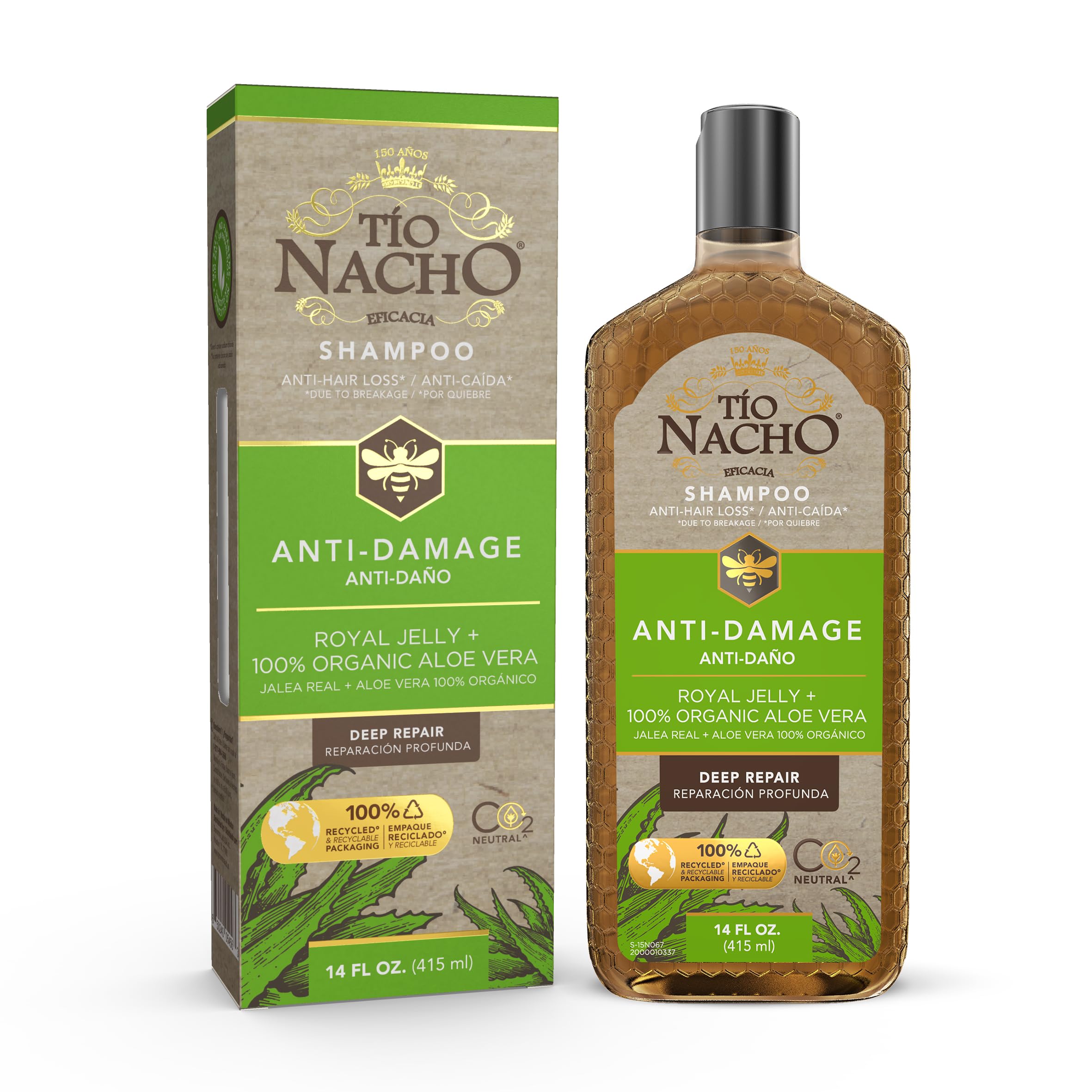 Tio Nacho Aloe Vera Deep Repair Shampoo & Conditioner Set - Organic Aloe Vera, Royal Jelly & Vegetable Keratin for Damaged Hair - 14 Oz Each - Perfect for Dry, Frizzy & Color-Treated Hair at Home or Salon