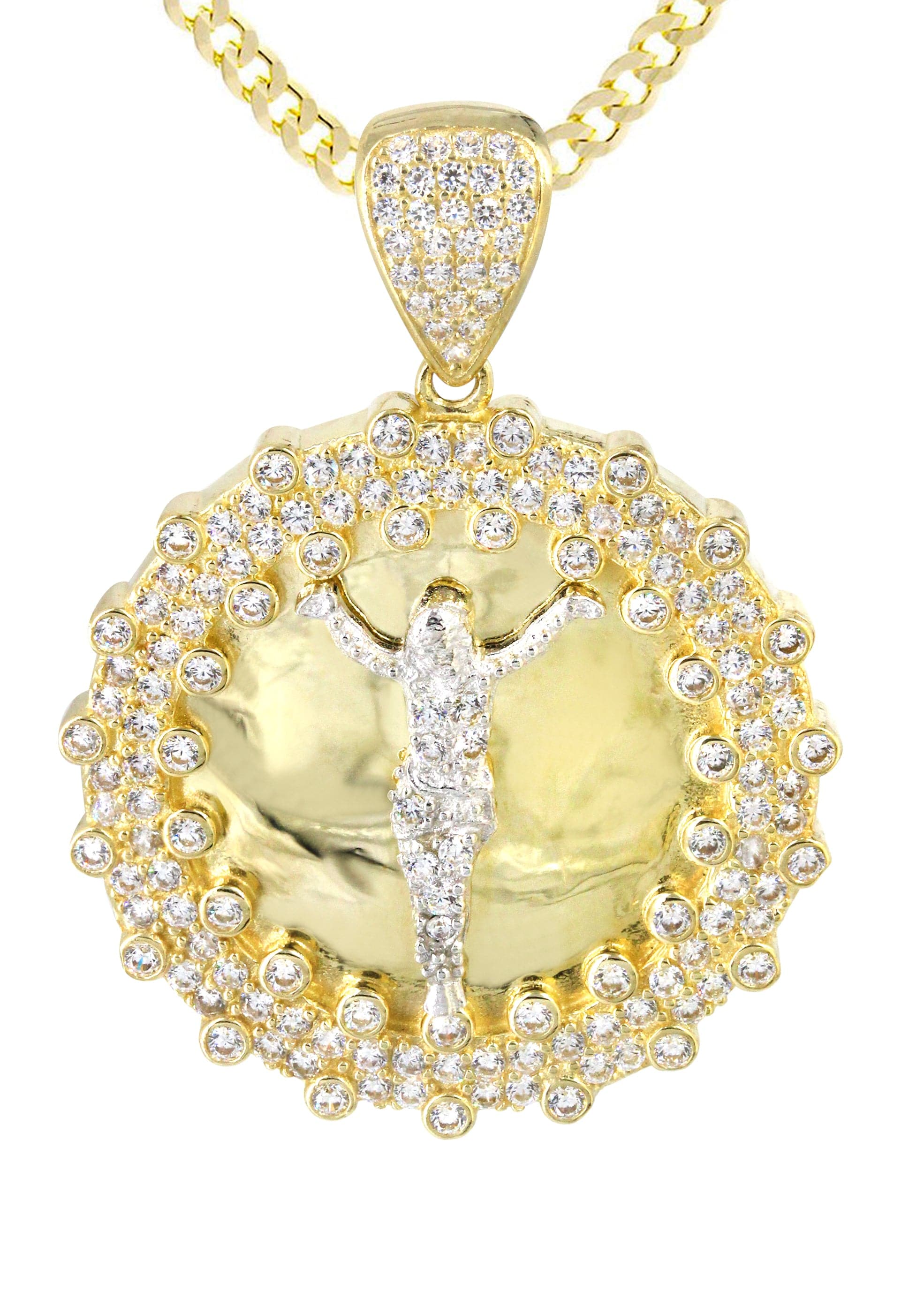 10K Yellow Gold Round Crucifix Necklace for Men & Women - 17 Grams Solid Gold Religious Jewelry - Perfect for Church, Baptism, Gifts & Everyday Wear