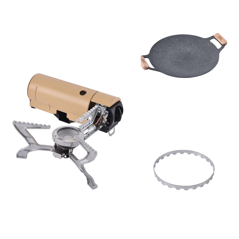 Portable Outdoor Camping Gas Stove with BBQ Grill & Stainless Steel Stand - Compact Cookware for Backpacking, Picnics, and RV Trips